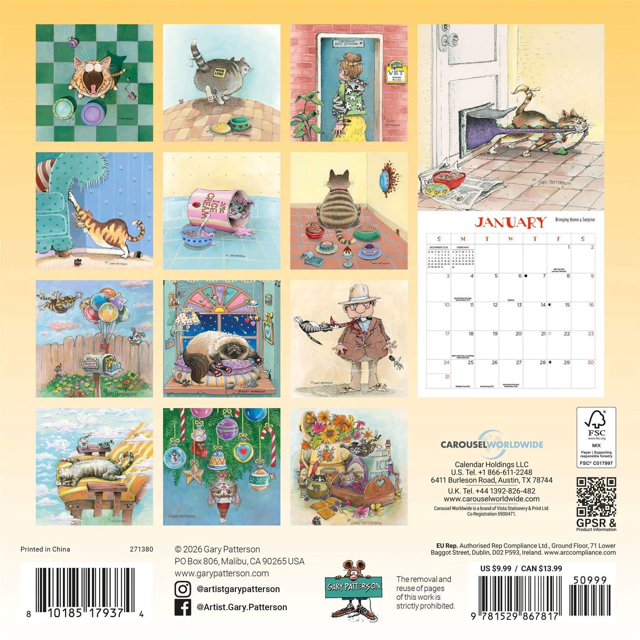 Gary Patterson Cats 2027 Mini Magnetic Calendar