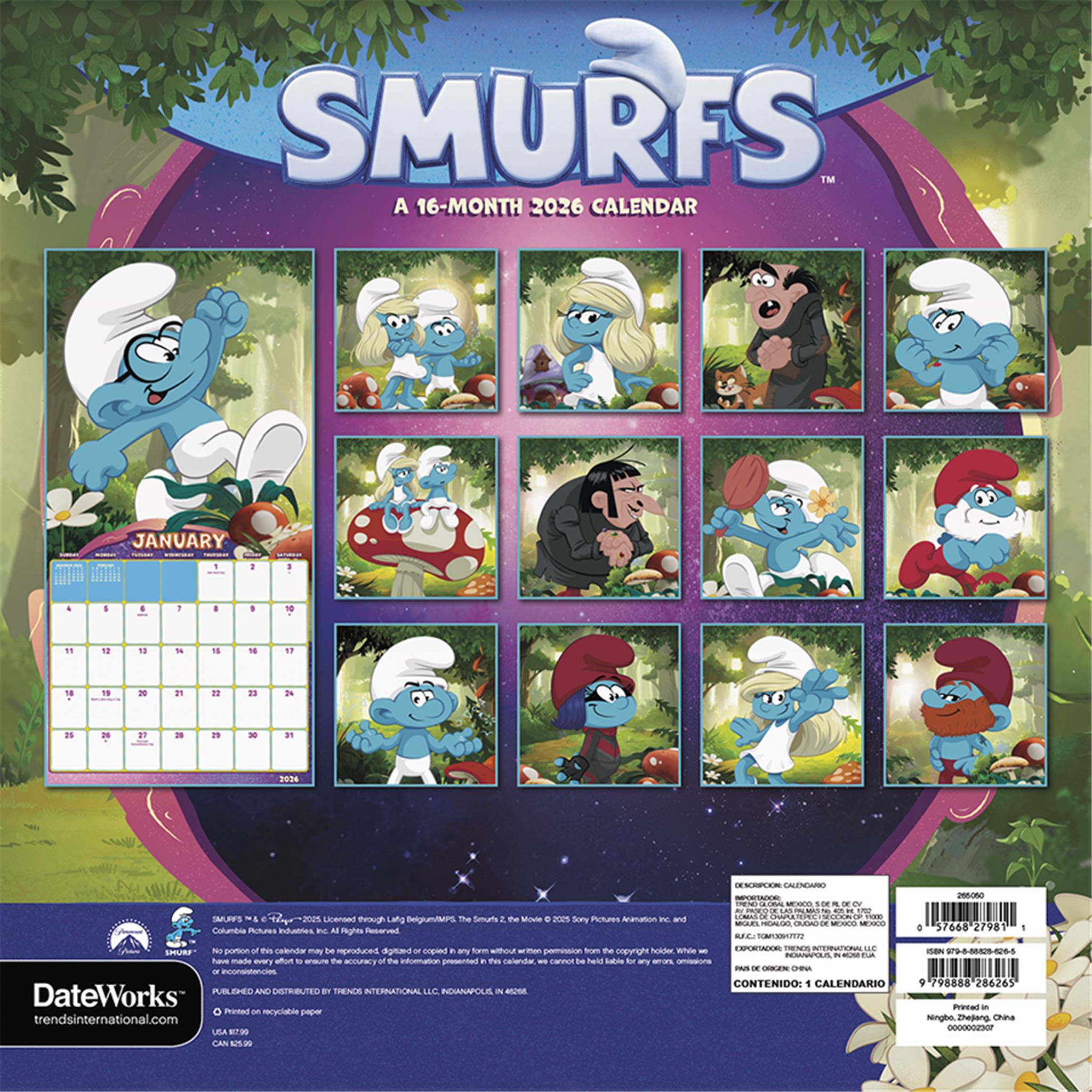 Calendrier mural Les Schtroumpfs 2 2026 - Disponible uniquement en ligne