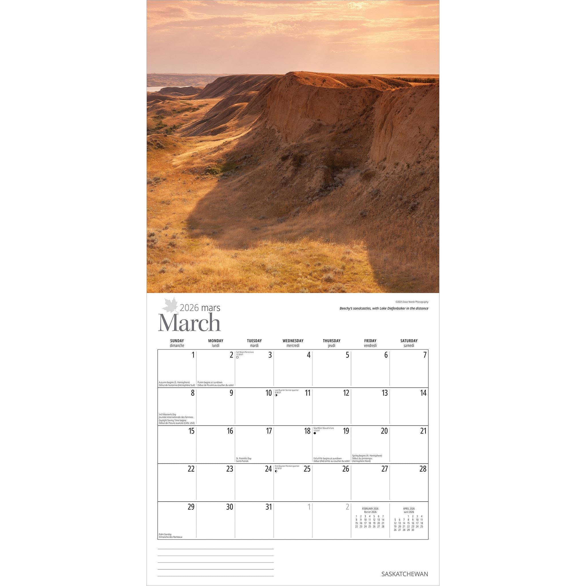 Saskatchewan 2026 Wall Calendar