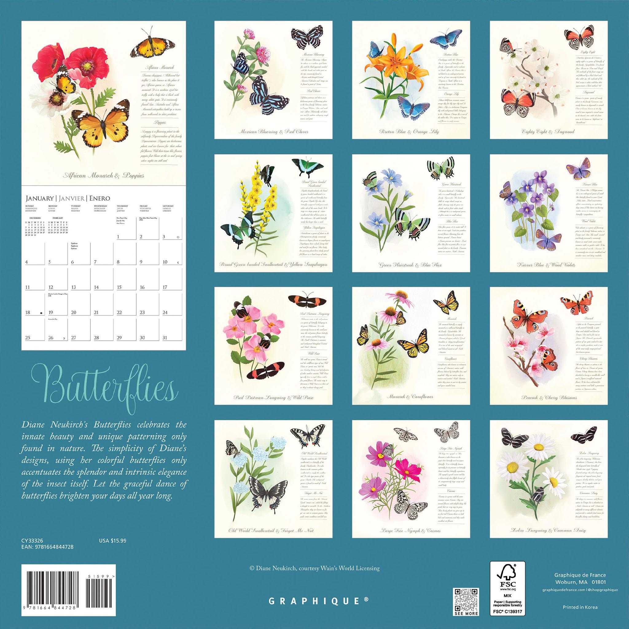 Calendrier mural Papillons 2026 - Disponible uniquement en ligne