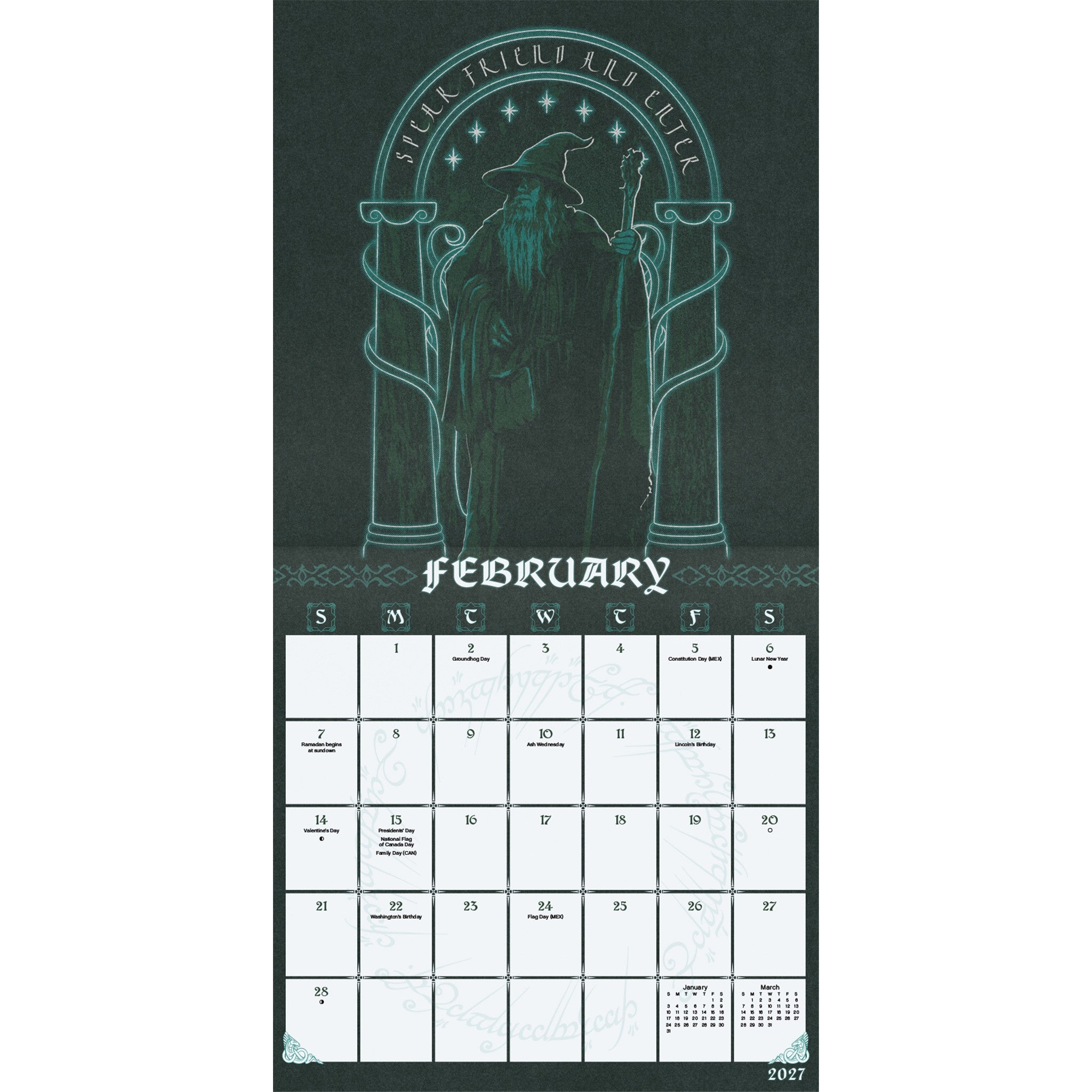 Calendrier mural 2027 Le Seigneur des Anneaux