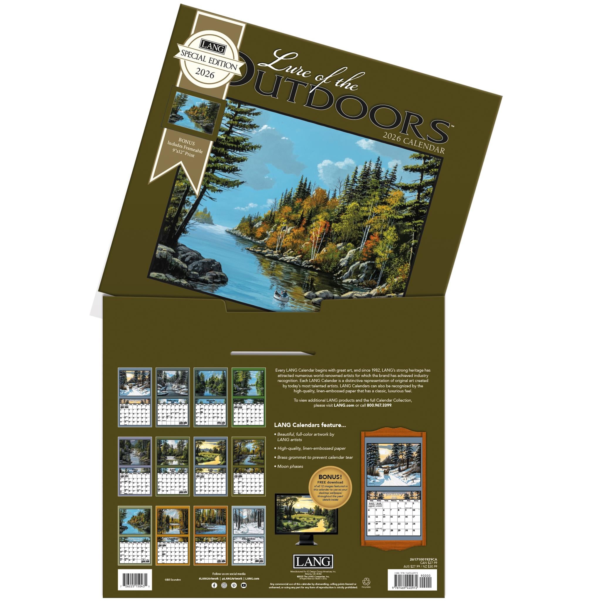 Calendrier mural édition spéciale 2026 « L'attrait du plein air » avec impression