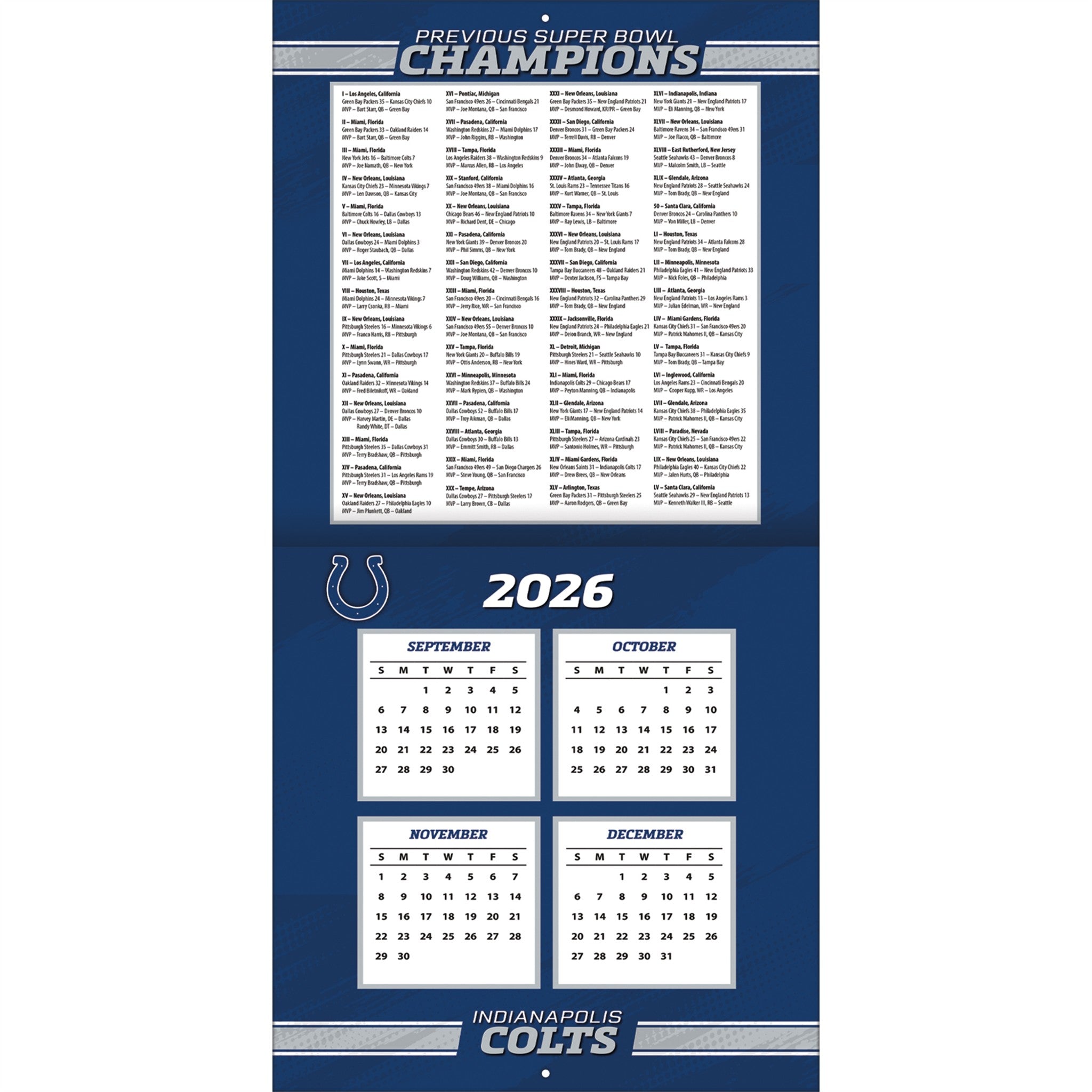 NFL Indianapolis Colts 2027 Wall Calendar - Online Only