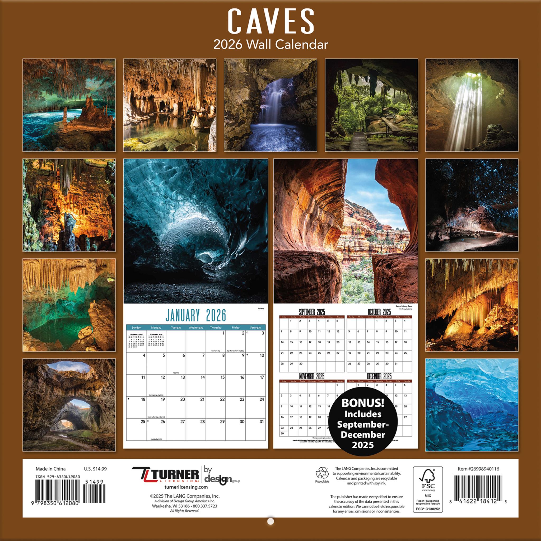 Caves 2026 Wall Calendar