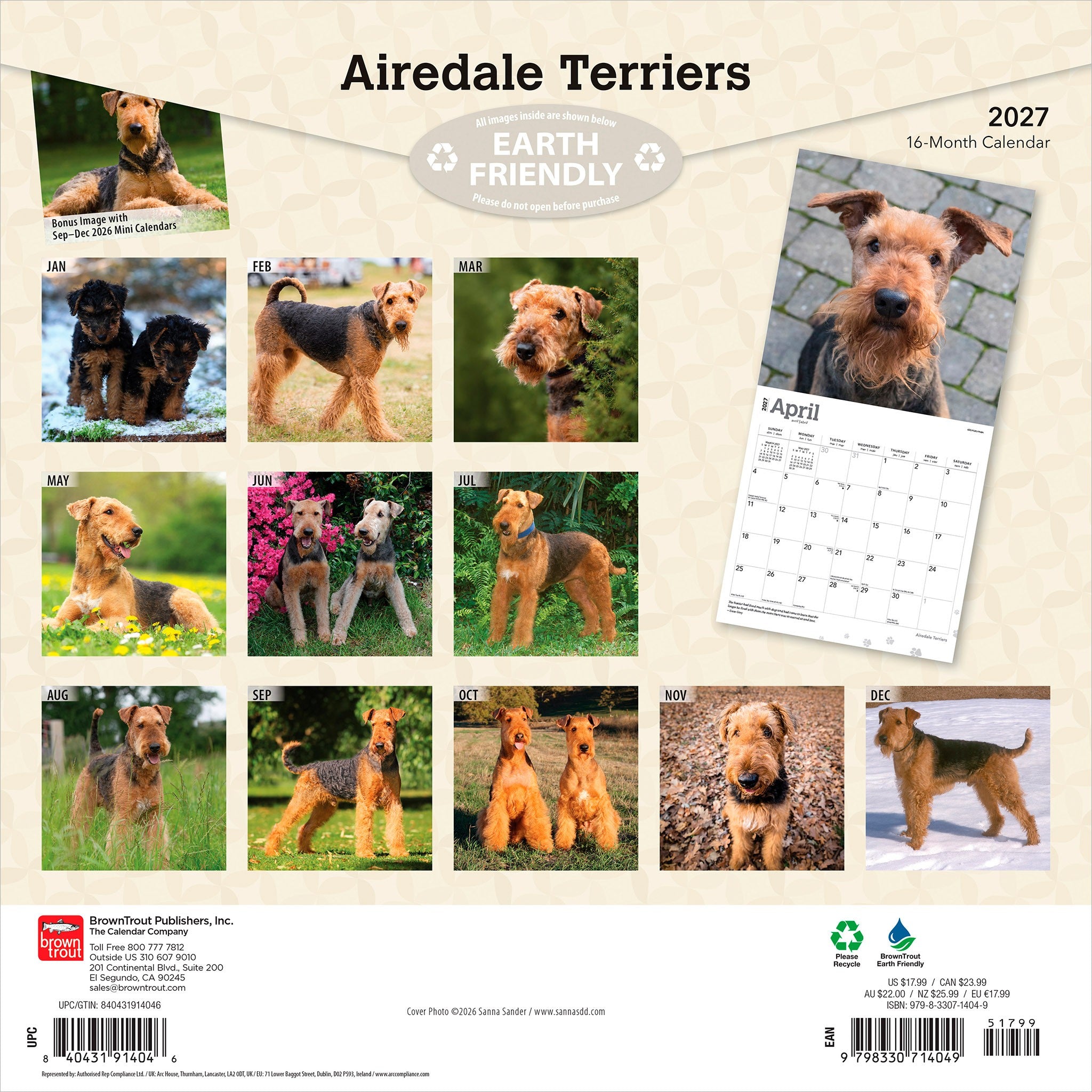 Airedale Terriers 2027 Wall Calendar