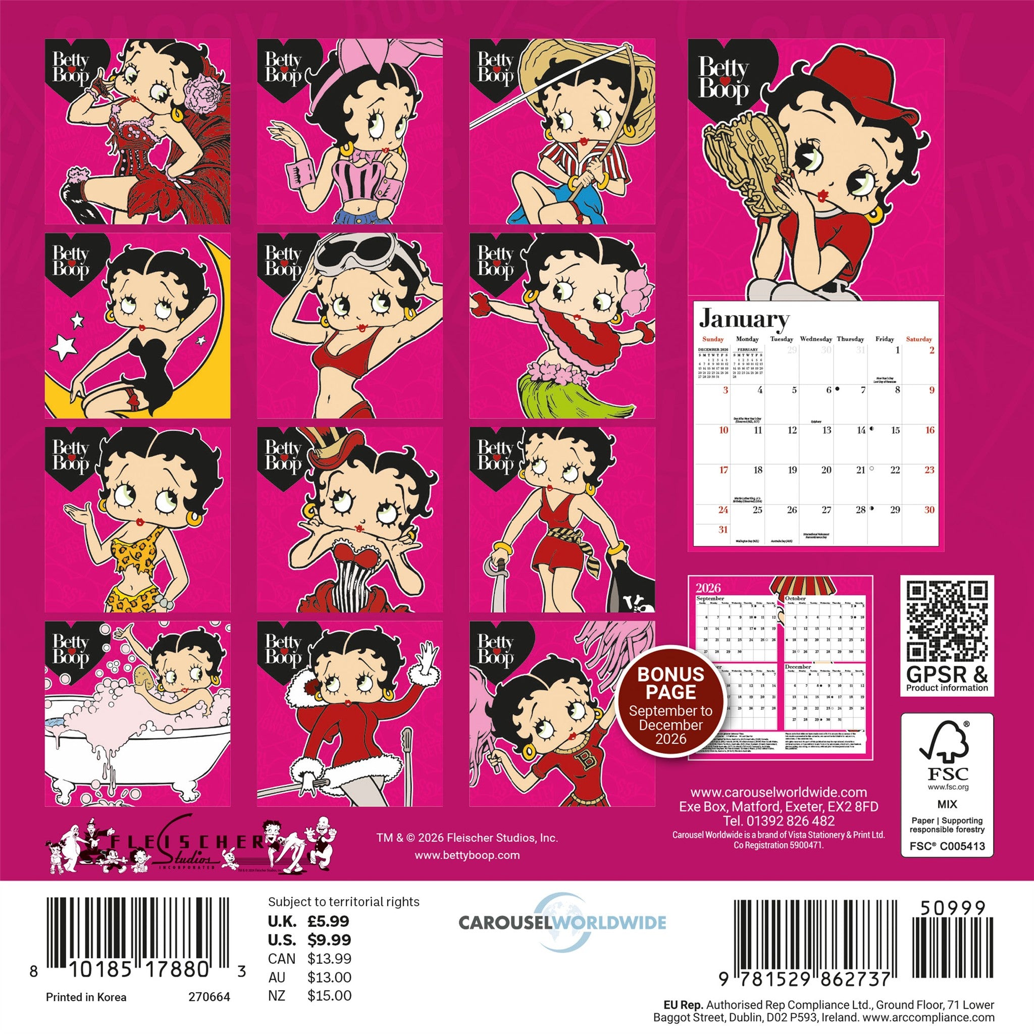 Betty Boop 2027 Mini Calendar