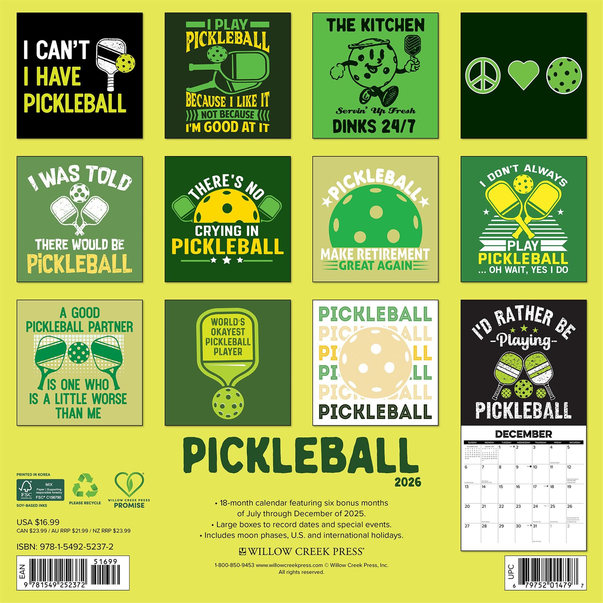 Calendrier mural Pickleball 2026