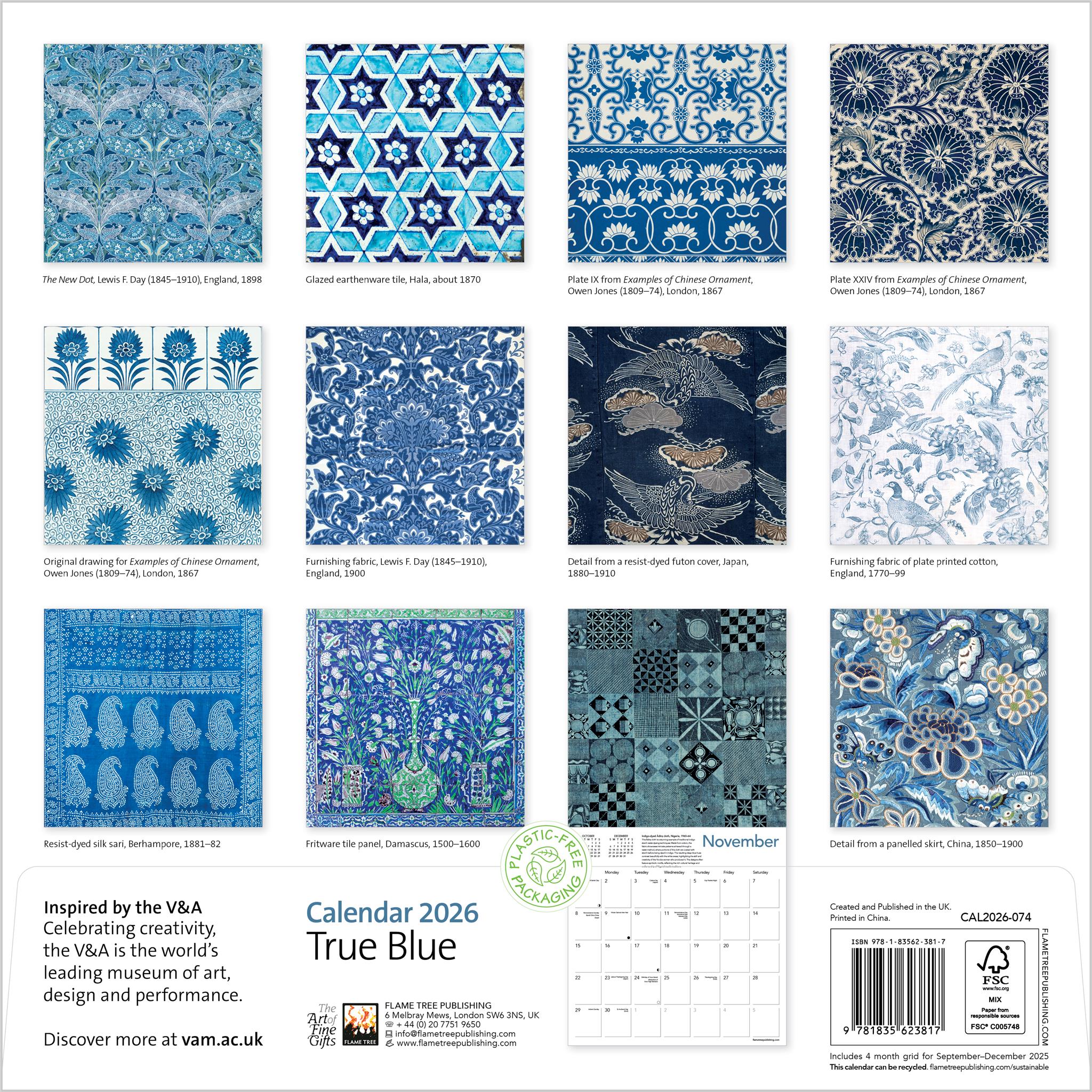 Calendrier mural True Blue 2026 du V&A – Disponible uniquement en ligne