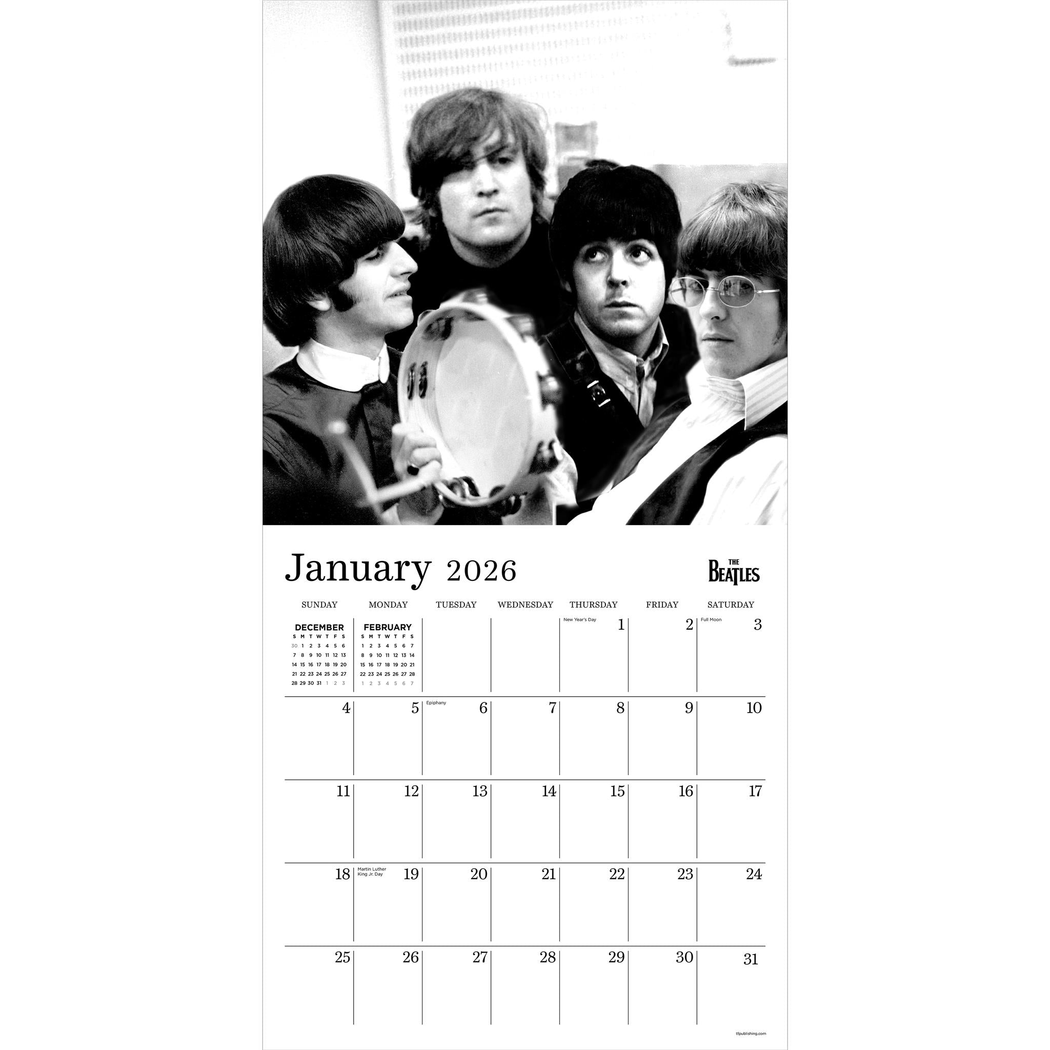 Calendrier mural 2026 des Beatles en noir et blanc - Disponible uniquement en ligne