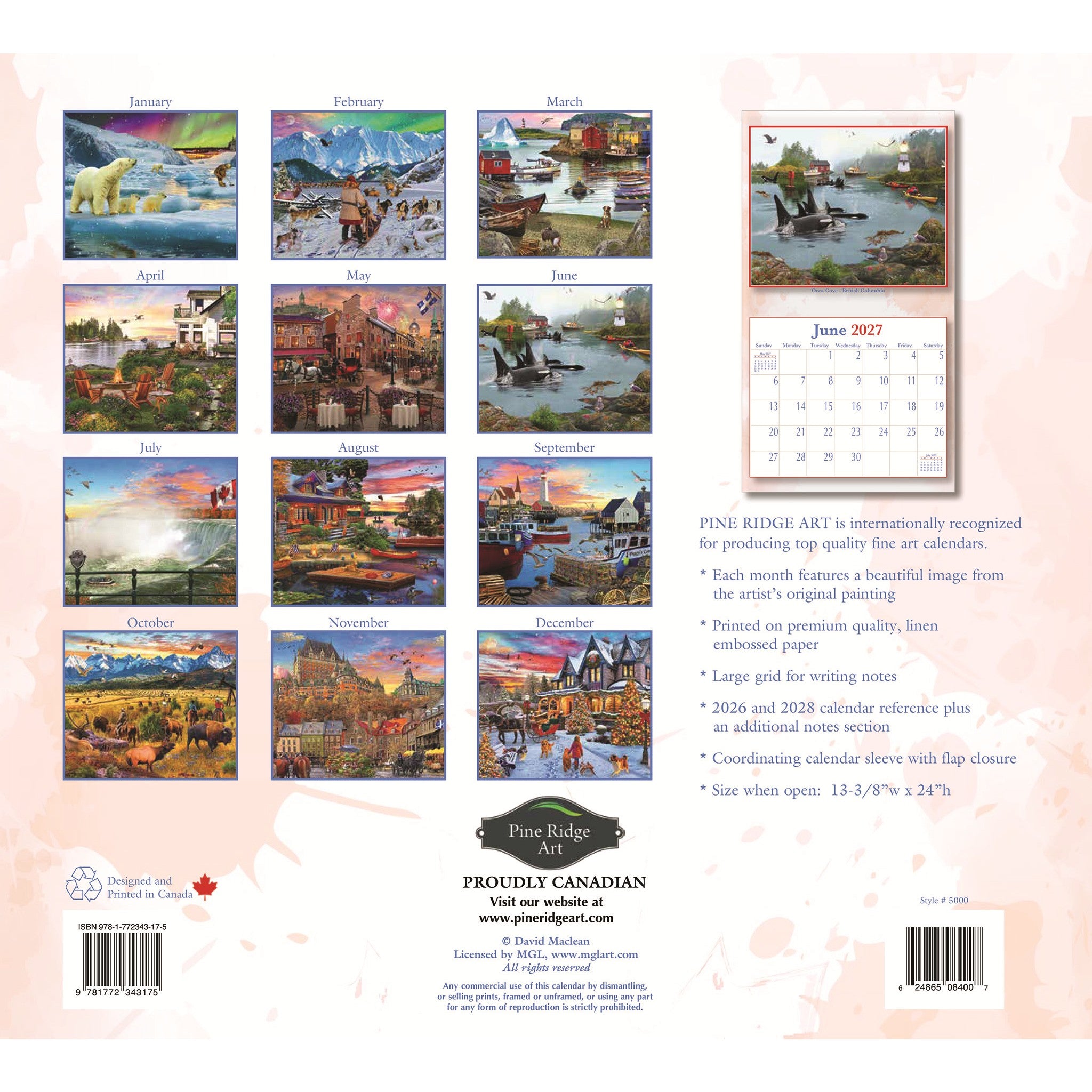 Calendrier mural Vacances canadiennes 2027