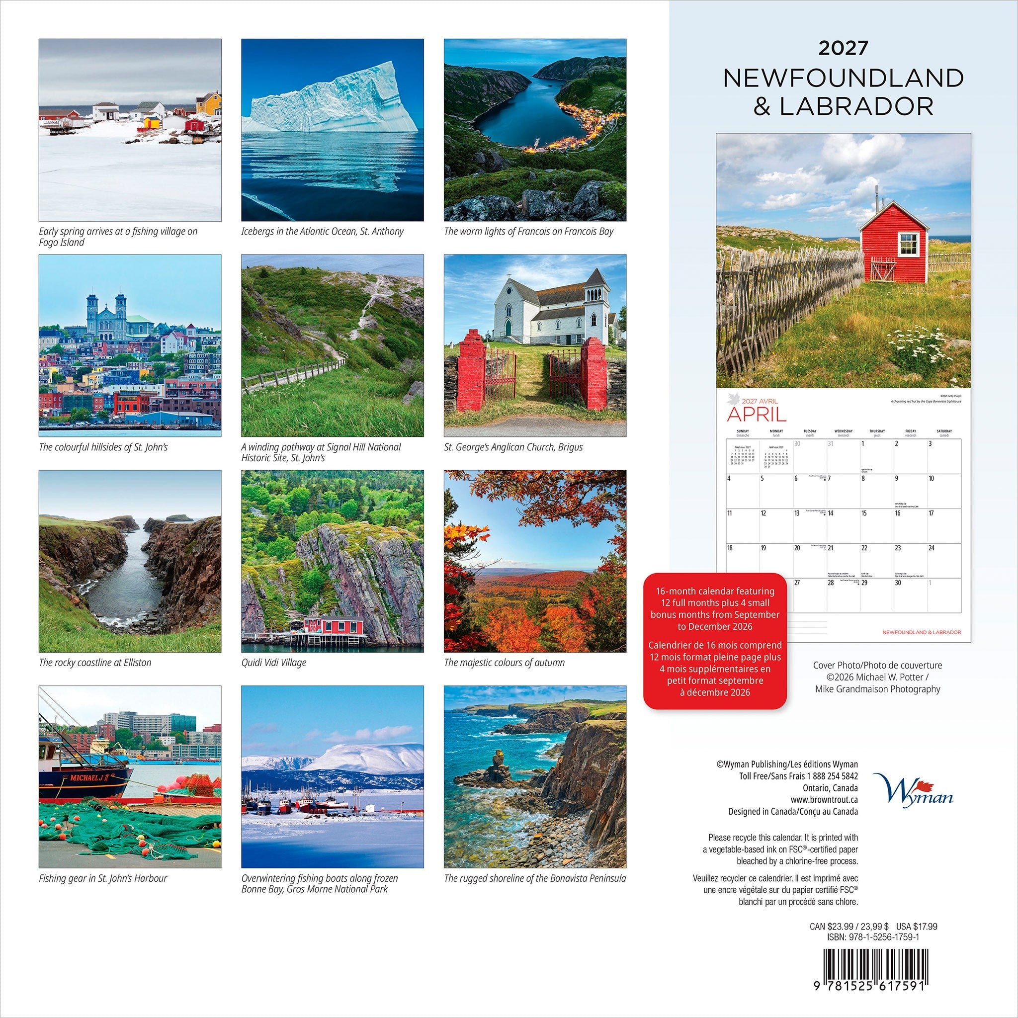 Newfoundland and Labrador 2027 Wall Calendar