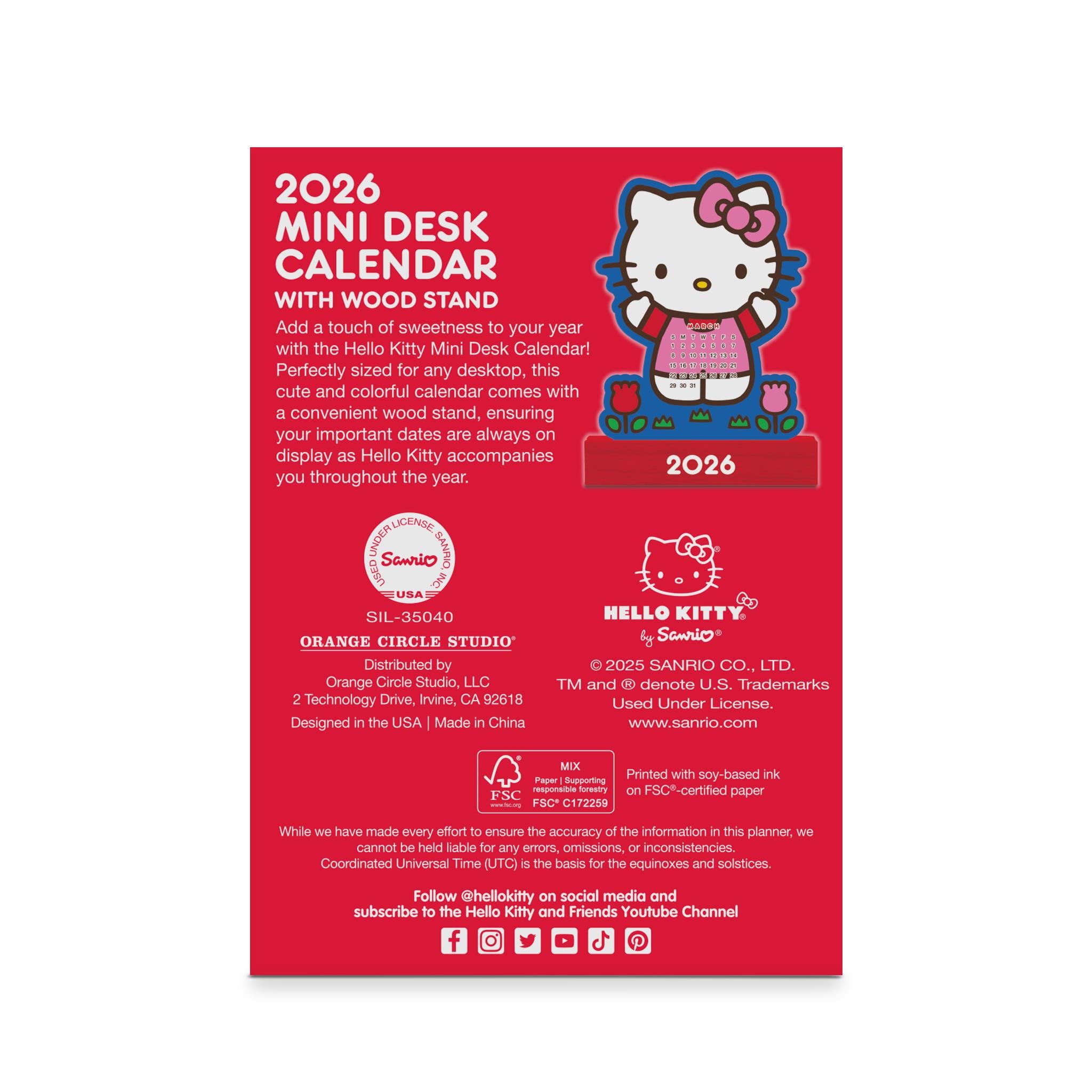 Calendrier Hello Kitty rose ludique sur chevalet avec support en bois 2026 - Disponible uniquement en ligne