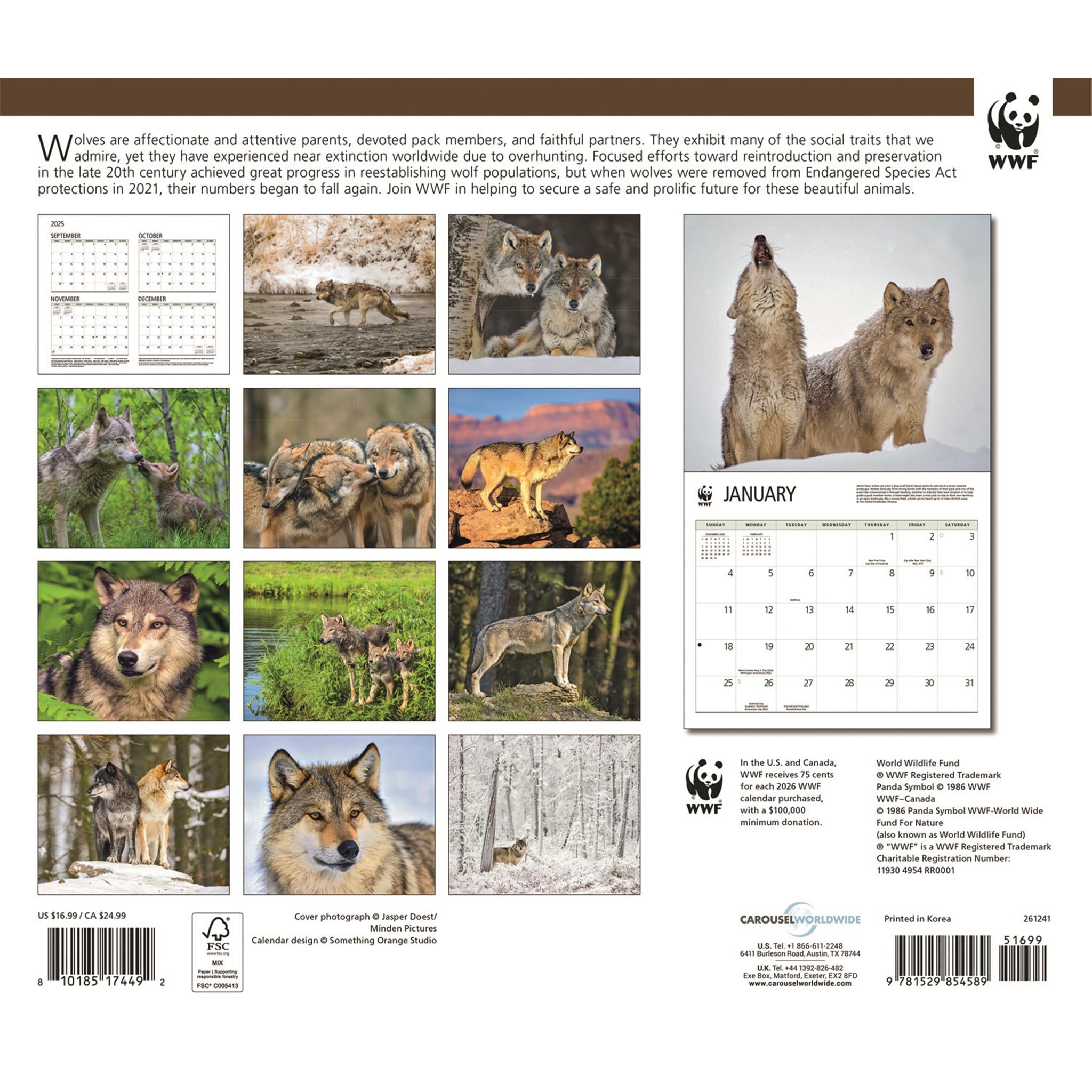 Calendrier mural Loups 2026 du Fonds mondial pour la nature