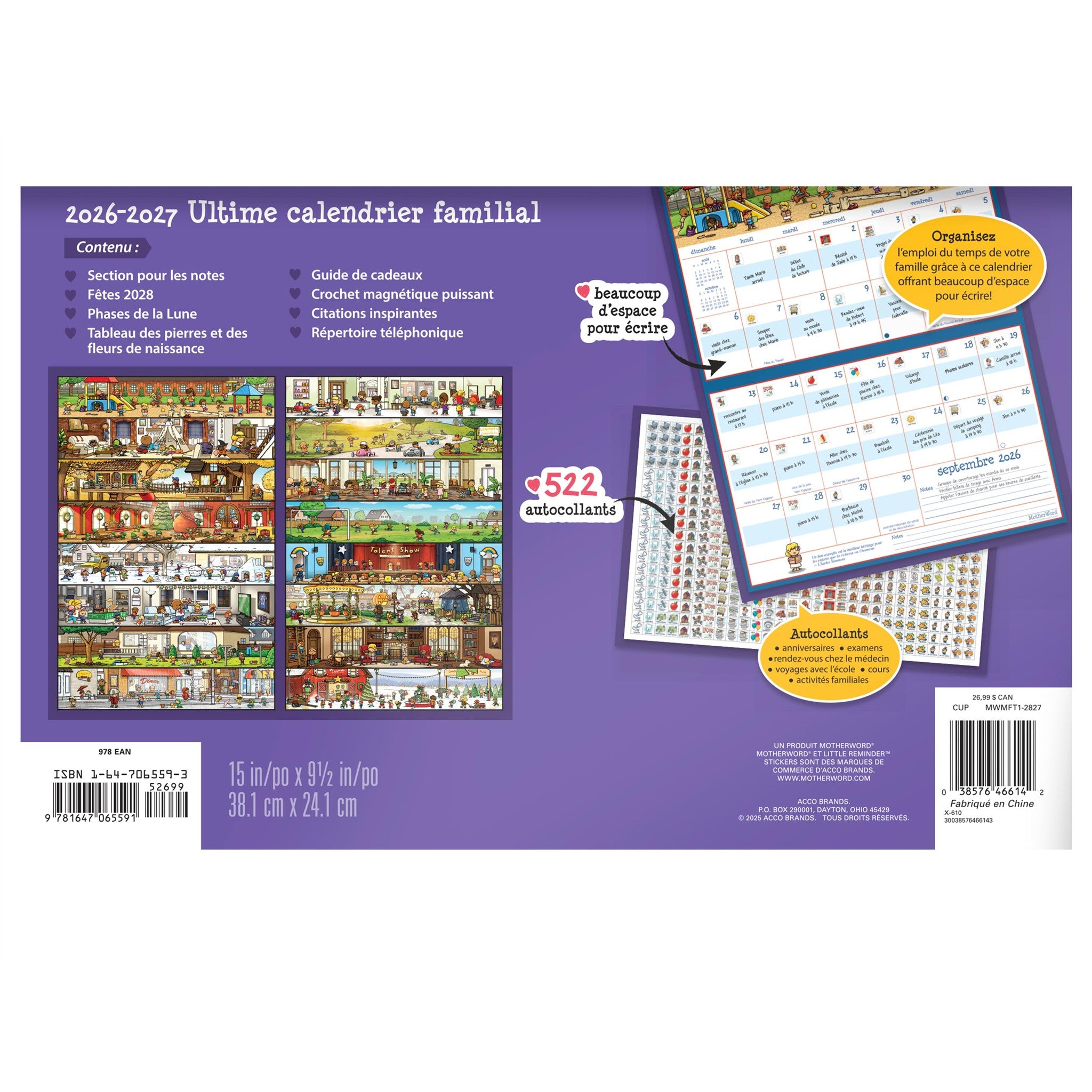 MotherWord Magnetic Fridge French 2027 Wall Calendar