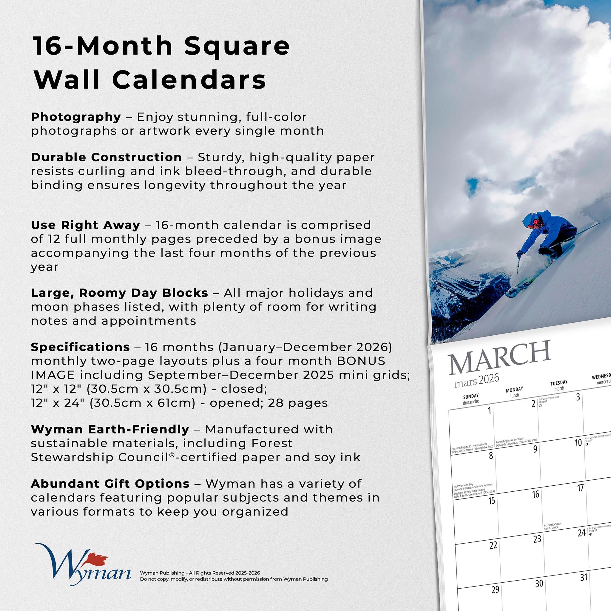 Calendrier mural de ski 2026