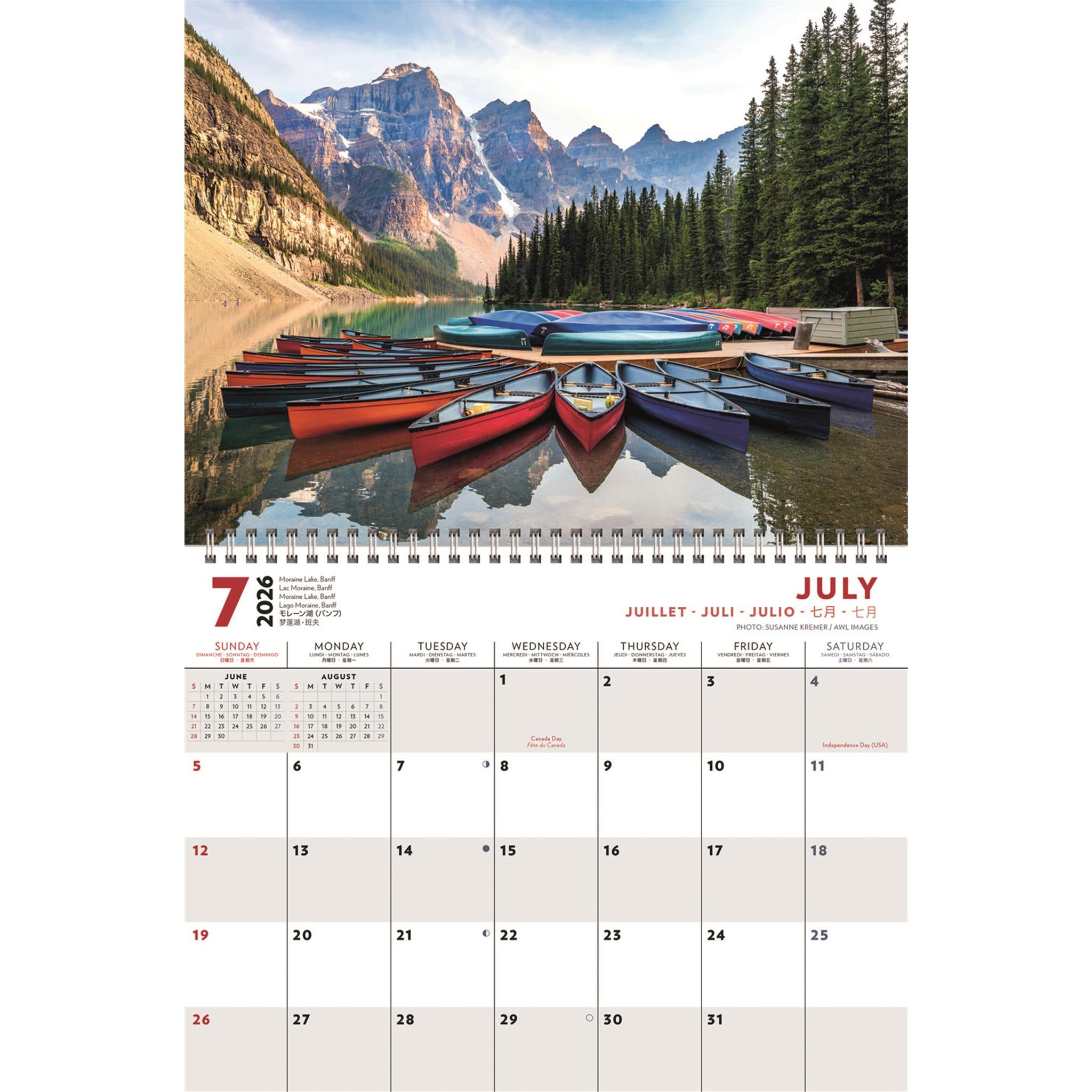 Calendrier mural multilingue des Rocheuses canadiennes 2026