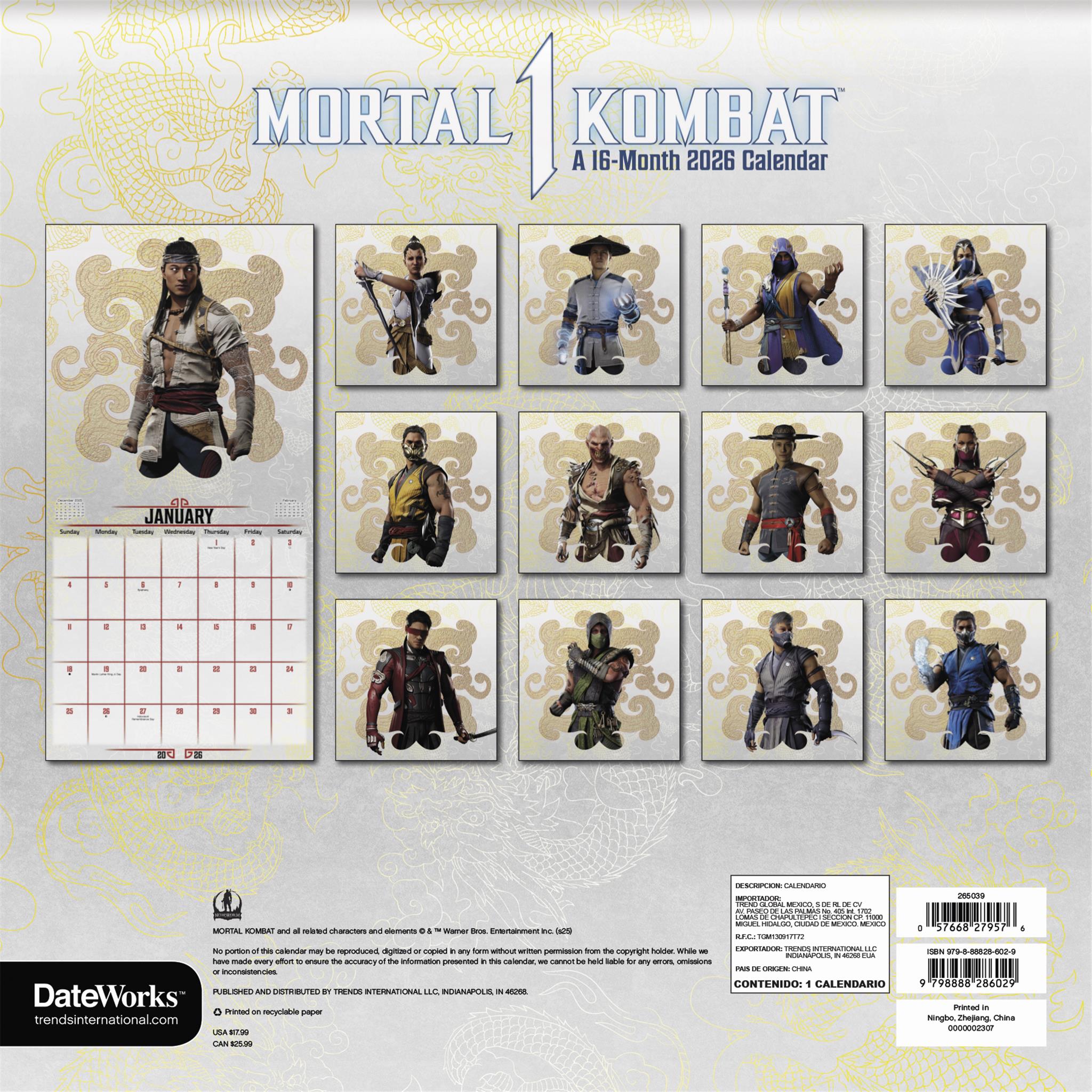 Calendrier mural Mortal Kombat 2026 - Disponible uniquement en ligne