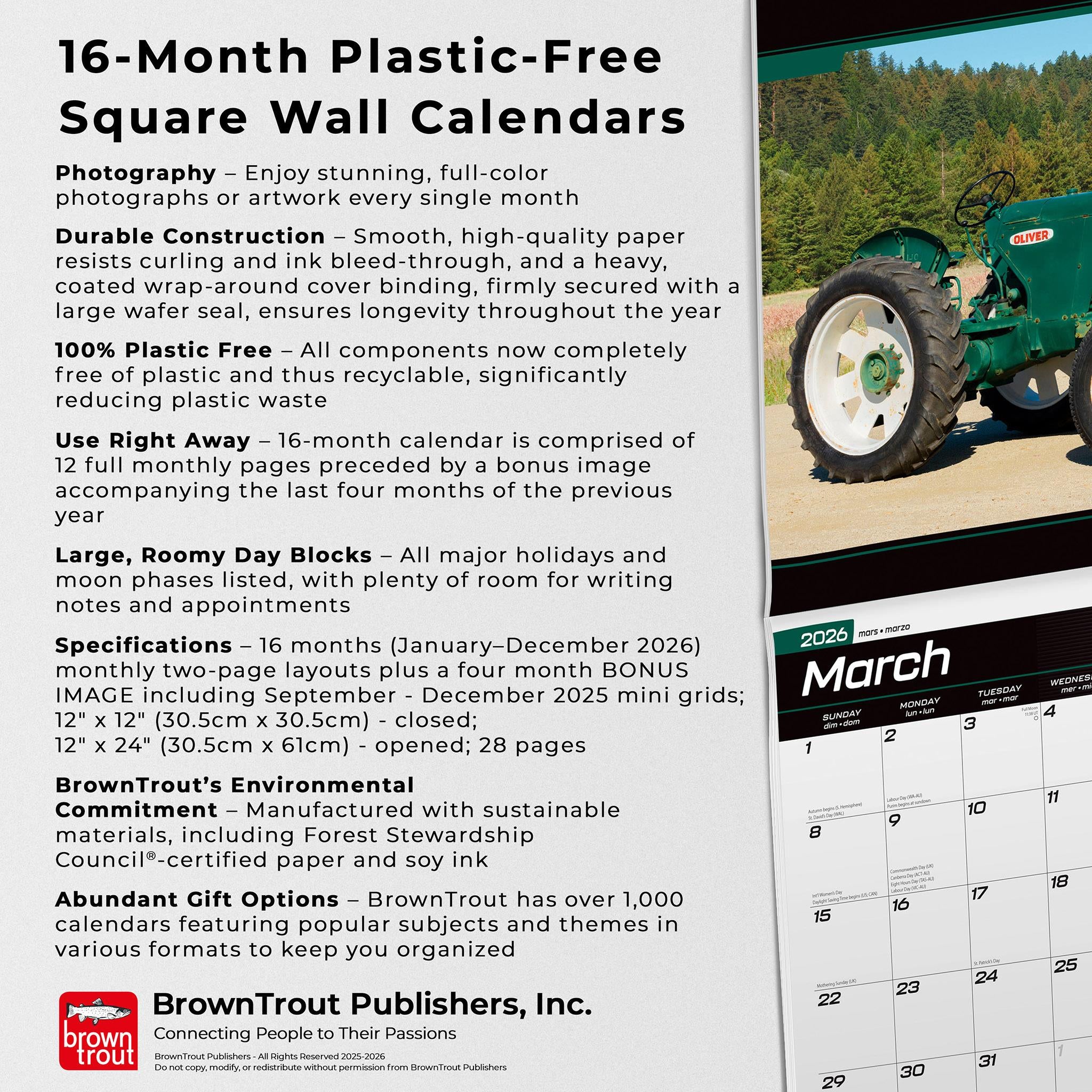 Calendrier mural Tracteurs 2026 - Disponible uniquement en ligne