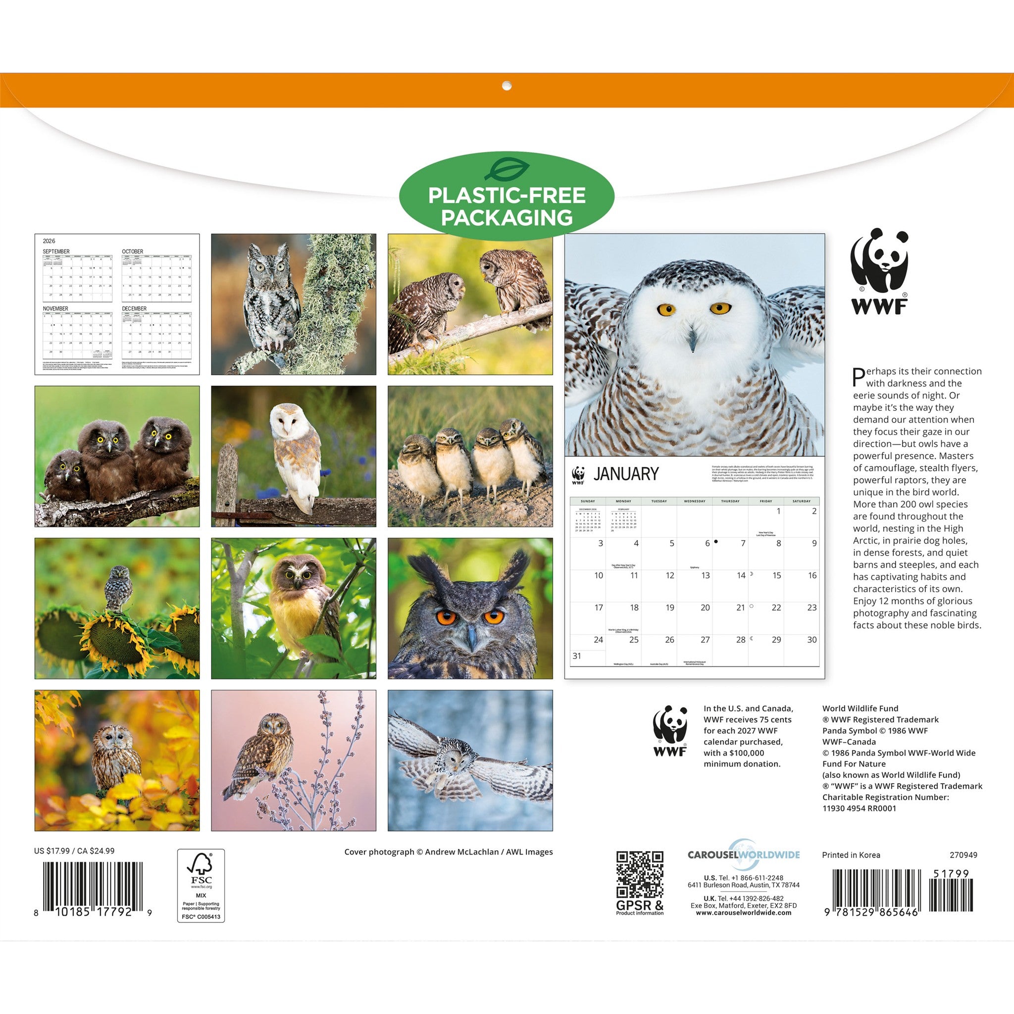 Calendrier mural 2027 Les hiboux du WWF