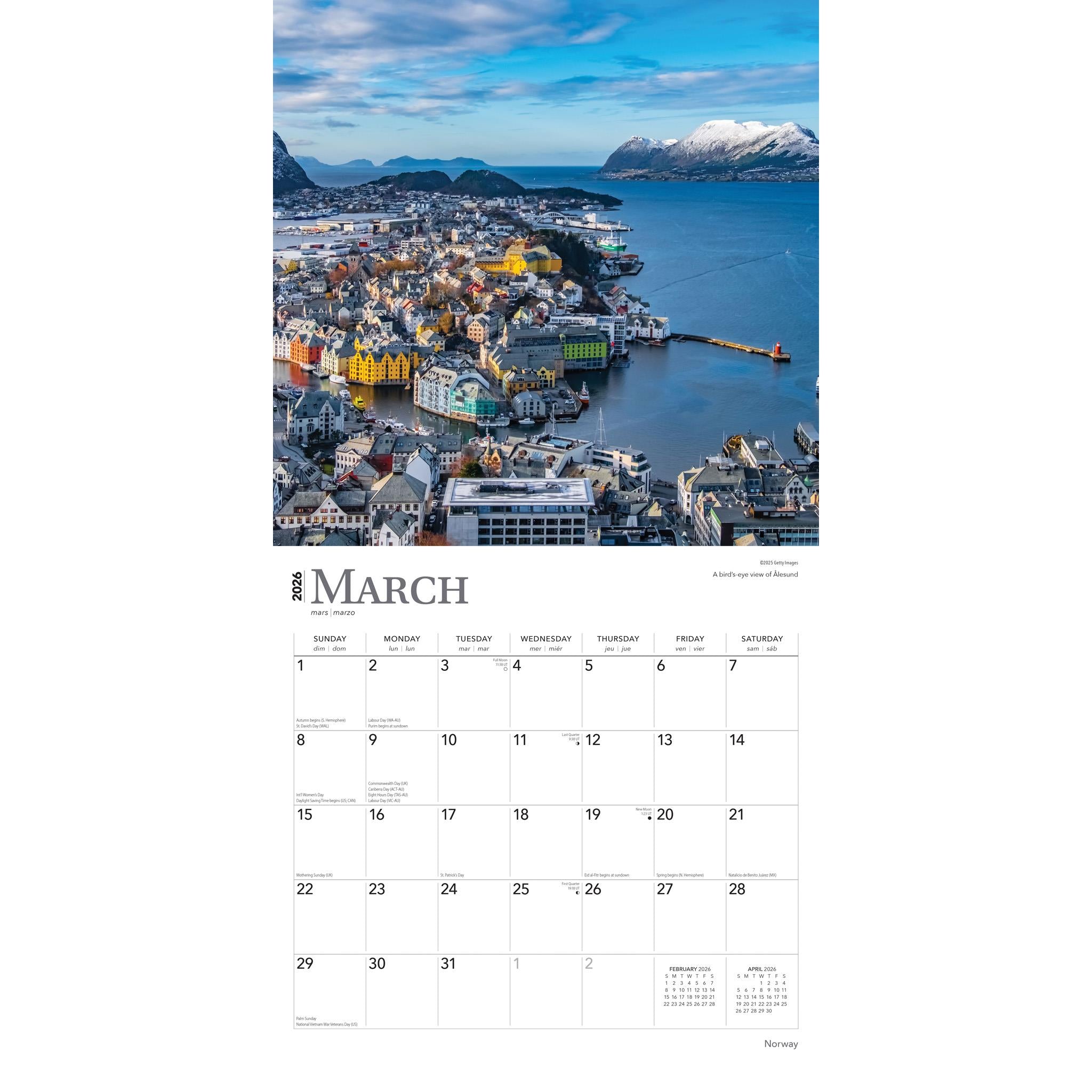 Calendrier mural Norvège 2026