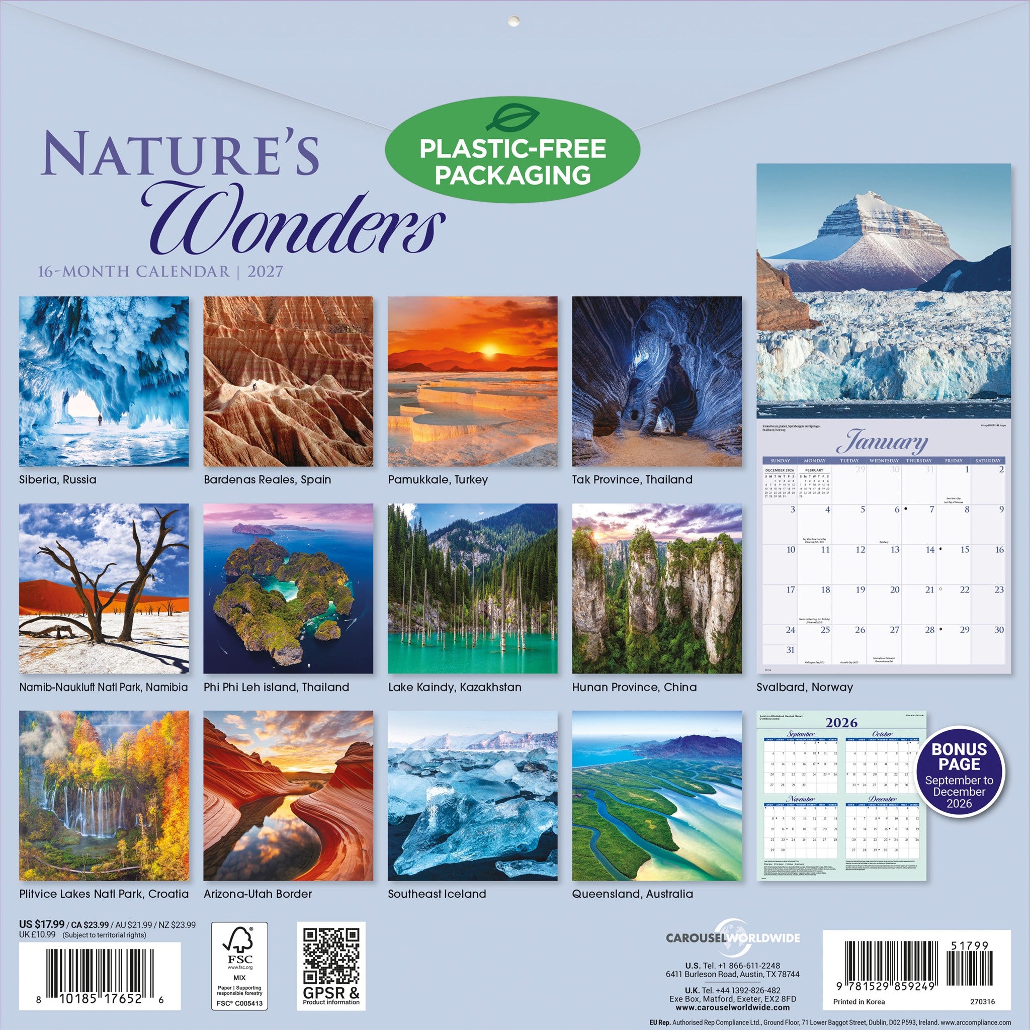 Calendrier mural Merveilles de la nature 2027