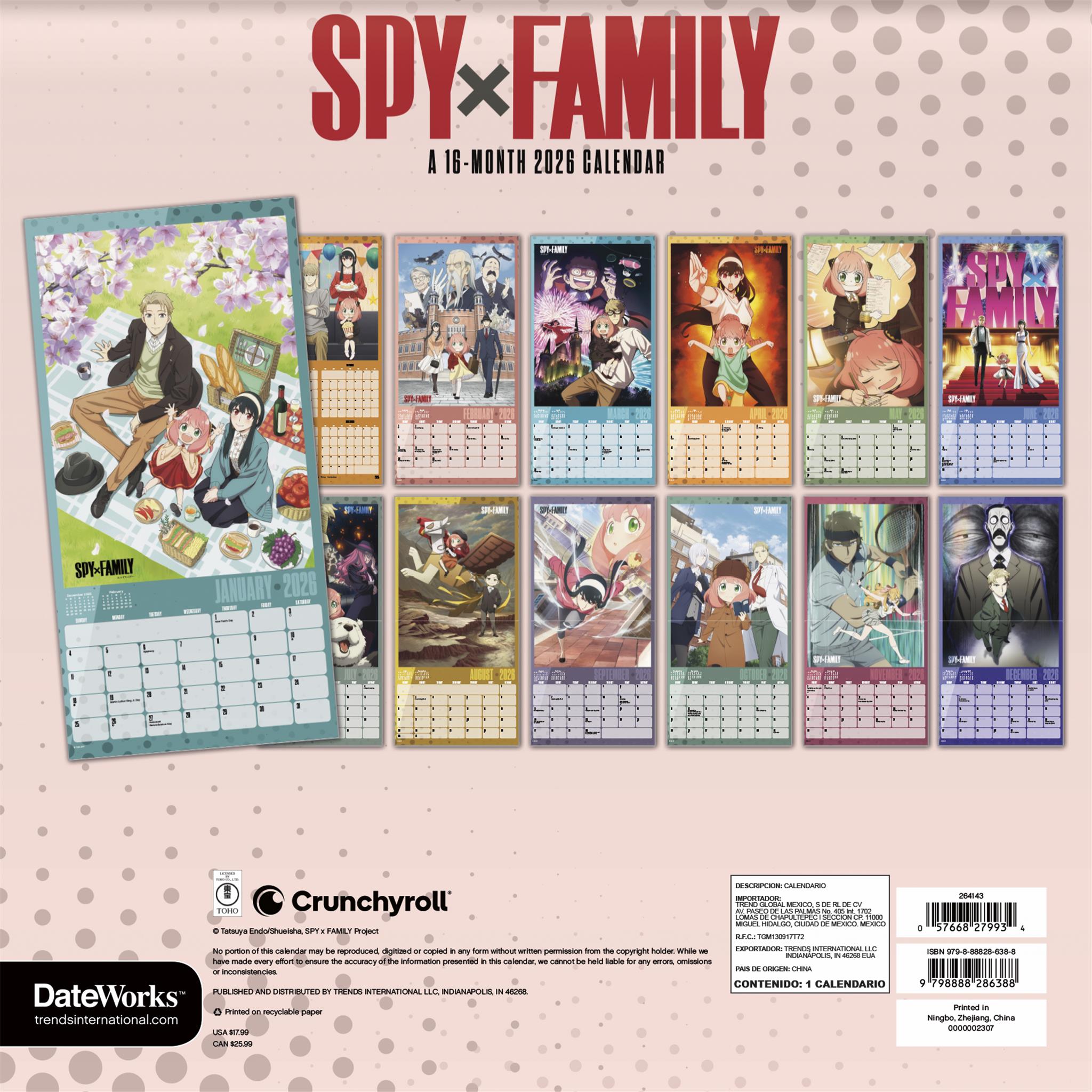 Calendrier mural Spy X Family 2026