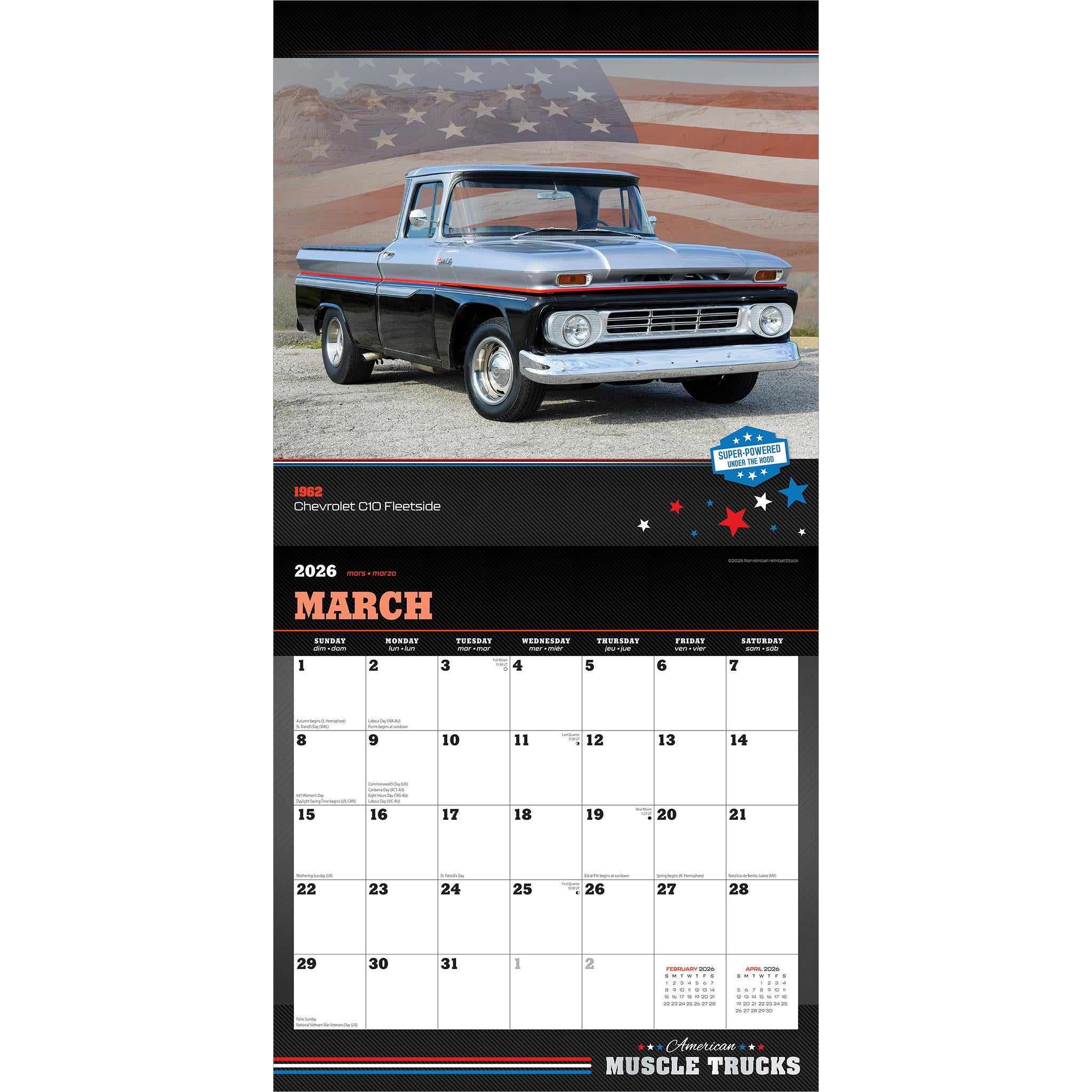 Calendrier mural American Muscle Trucks 2026 - Disponible uniquement en ligne