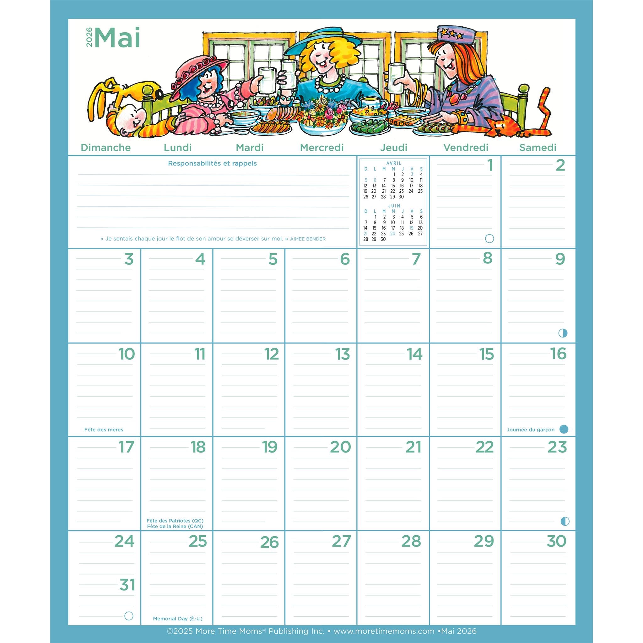 Calendrier mural Memo Frigo 2025-2026 (français)