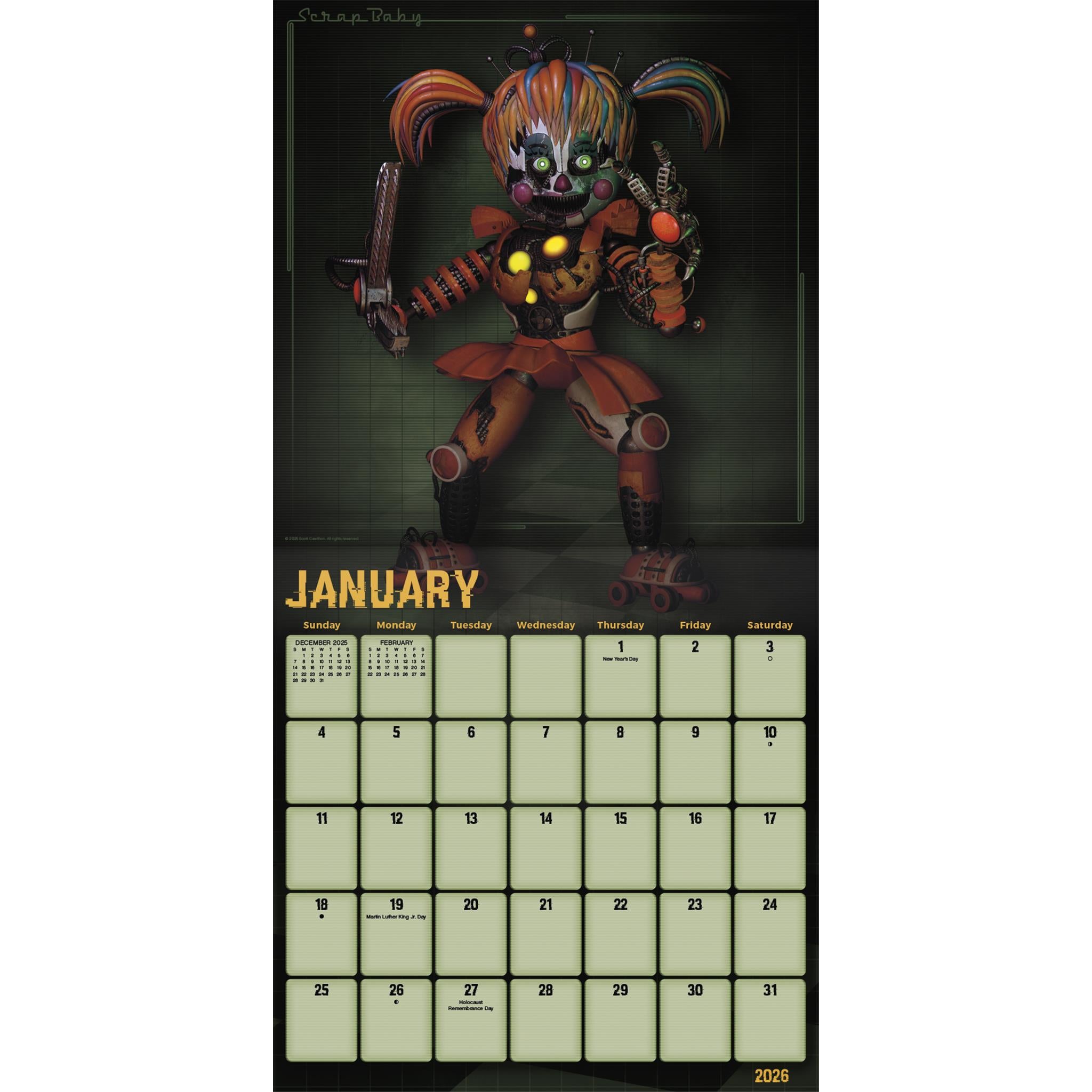 Calendrier mural de luxe exclusif Five Nights At Freddy's avec autocollant 2026