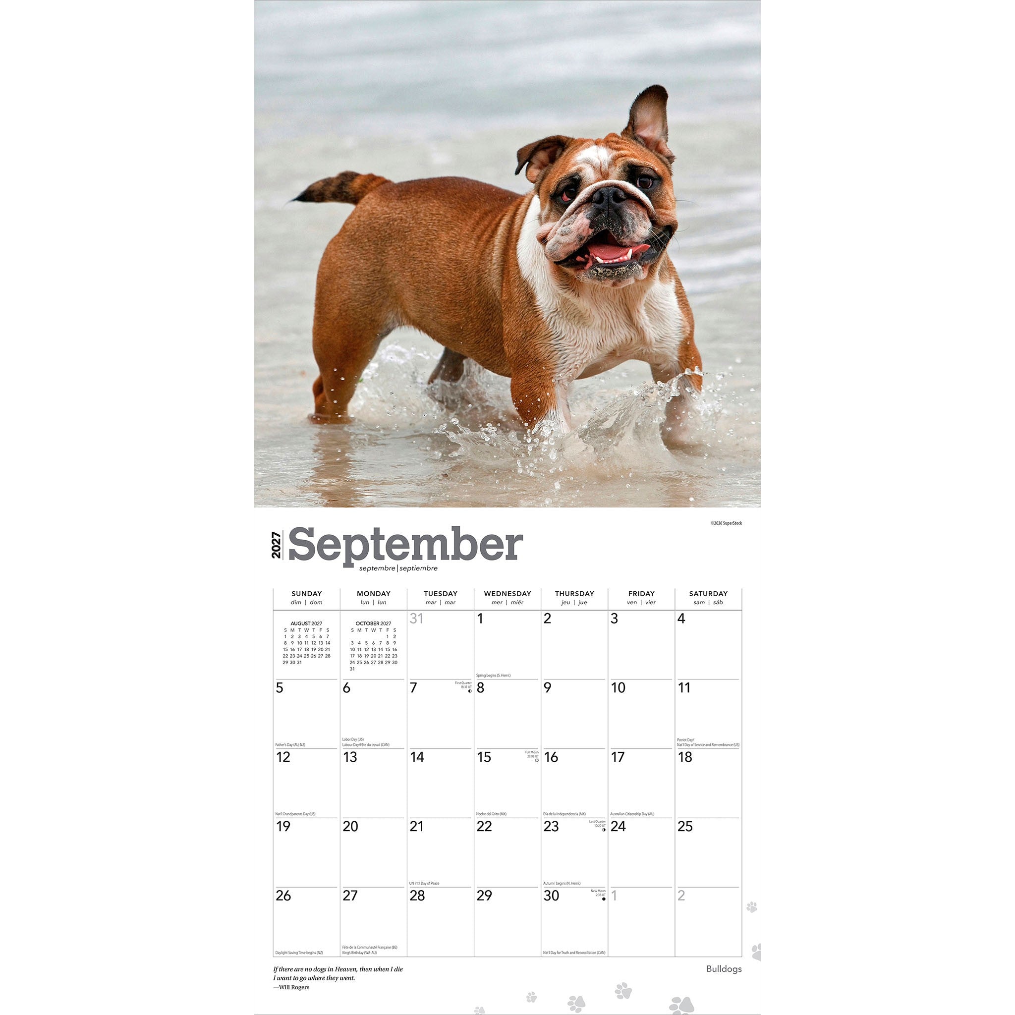 Bulldogs English 2027 Wall Calendar