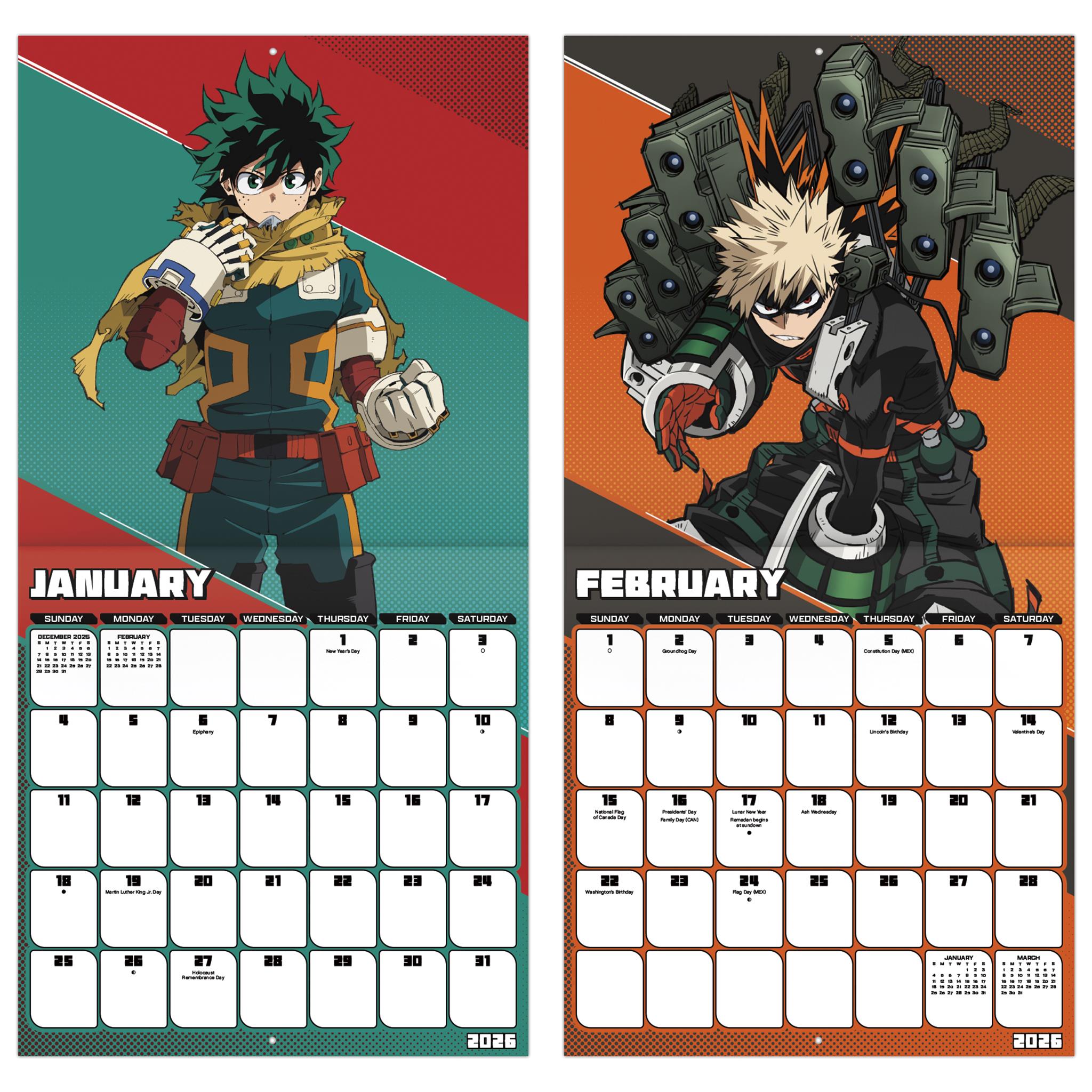 Calendrier mural My Hero Academia 2026 - Disponible uniquement en ligne