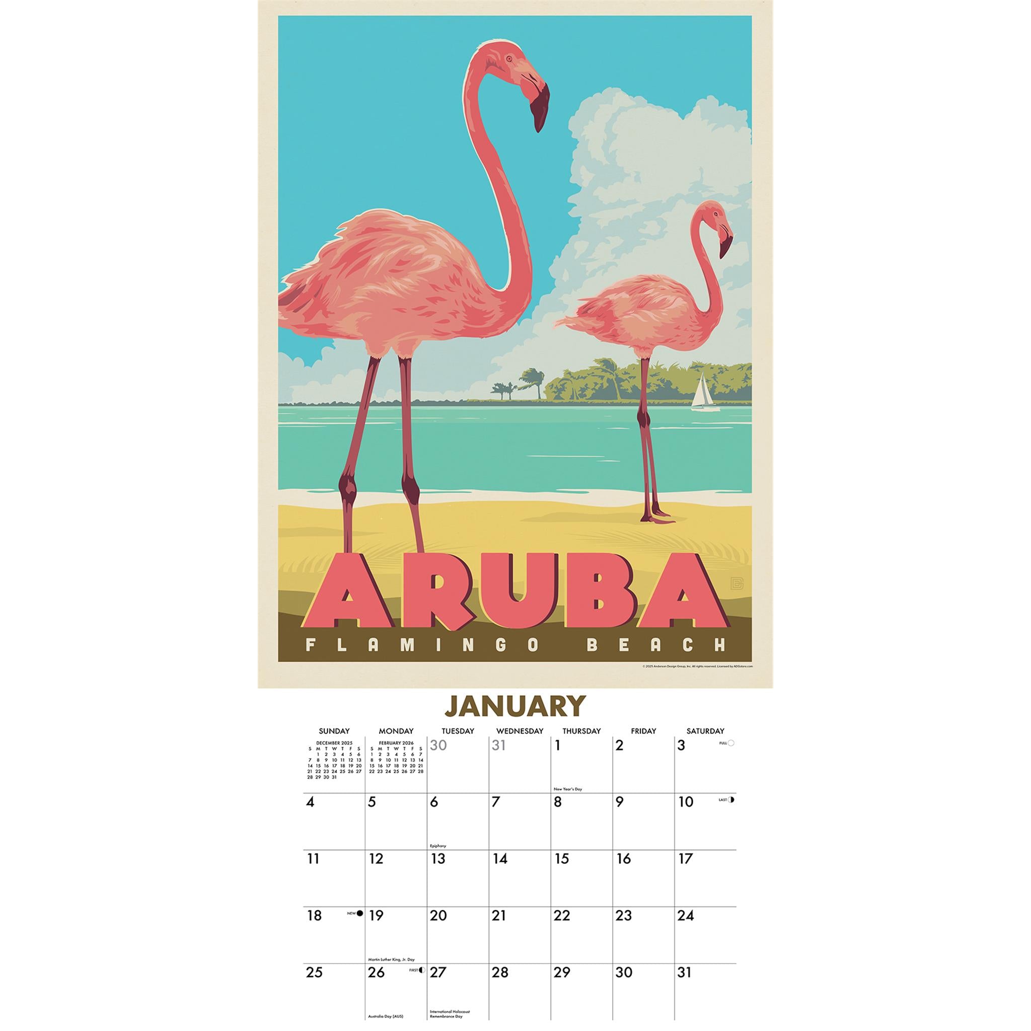 Calendrier mural 2026 des affiches classiques de voyage autour du monde