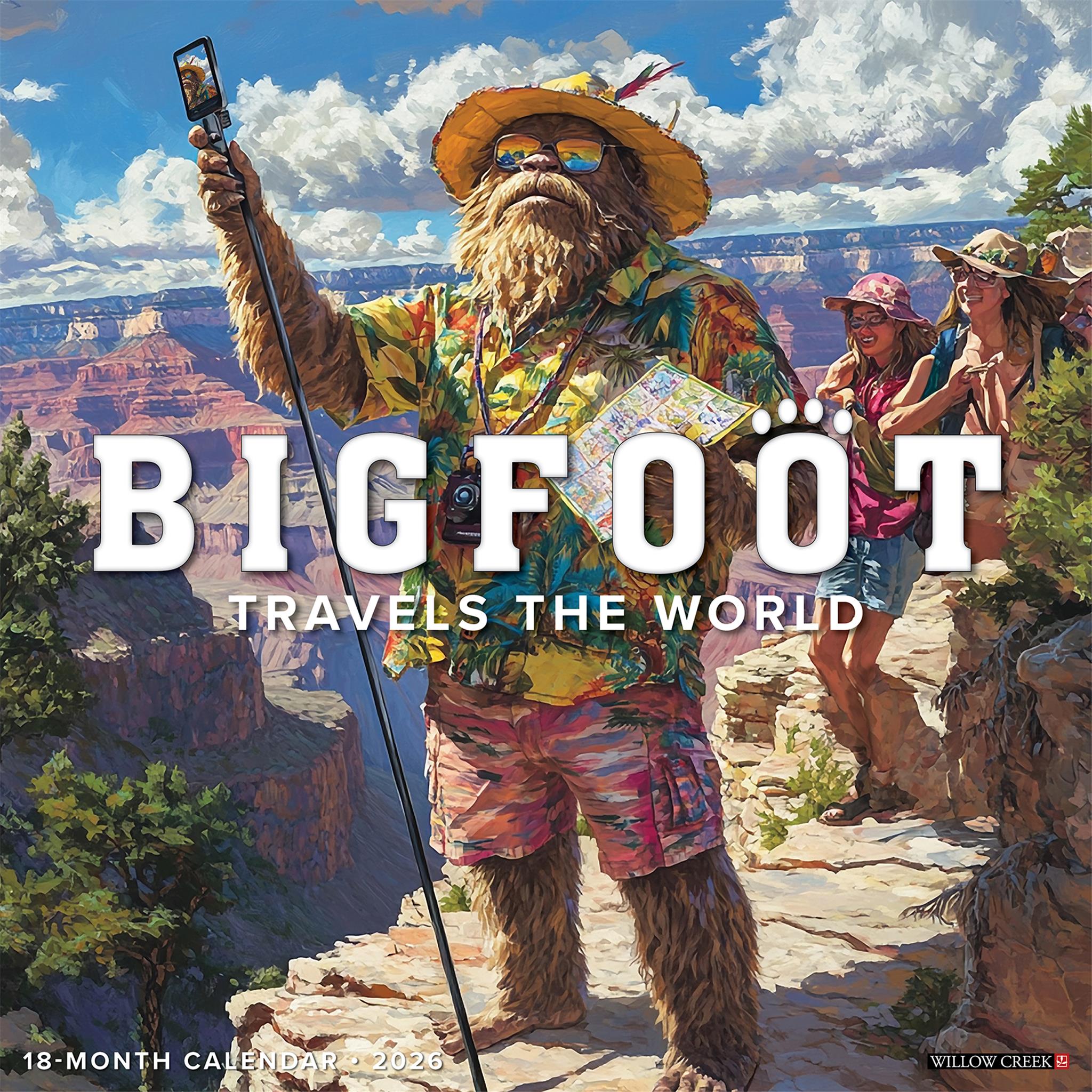 Calendrier mural Bigfoot voyageant autour du monde 2026 - Disponible uniquement en ligne