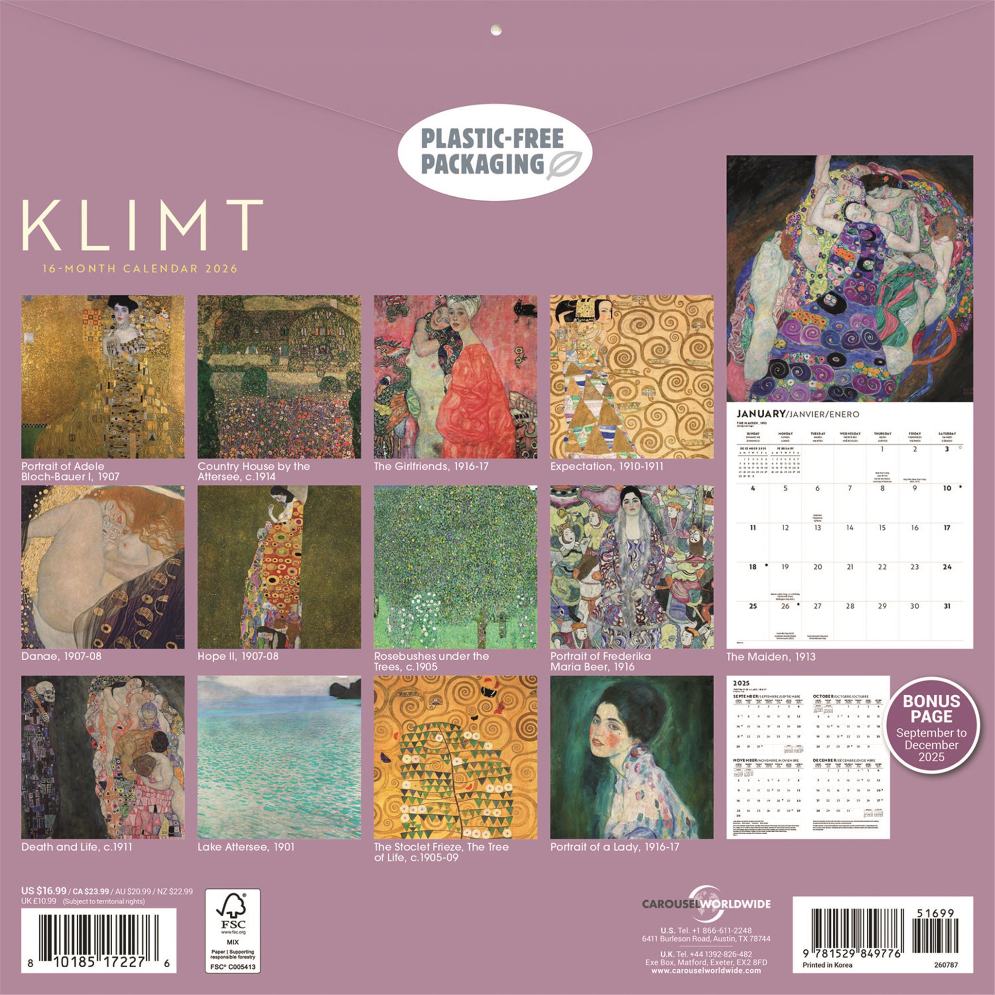 Calendrier mural Klimt 2026