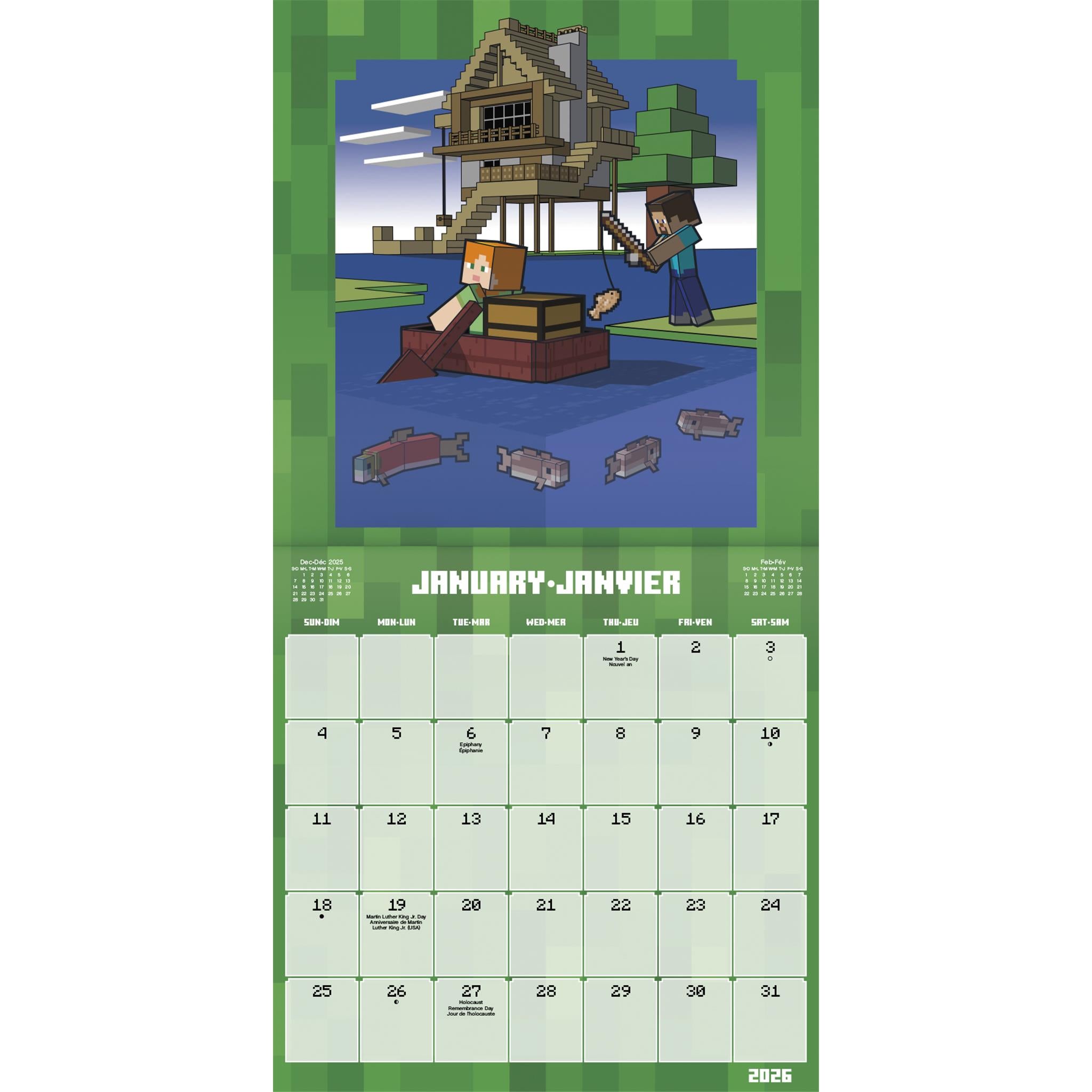 Mini-calendrier bilingue Minecraft 2026