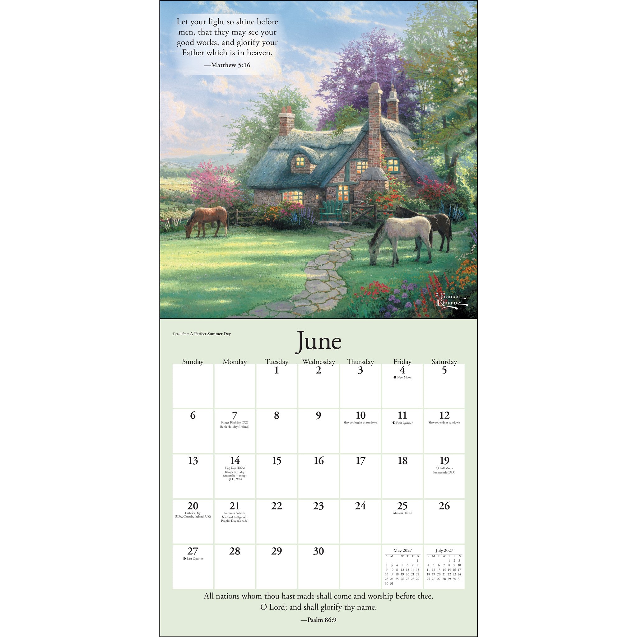 Calendrier mural 2027 Thomas Kinkade Gardens of Grace avec versets bibliques