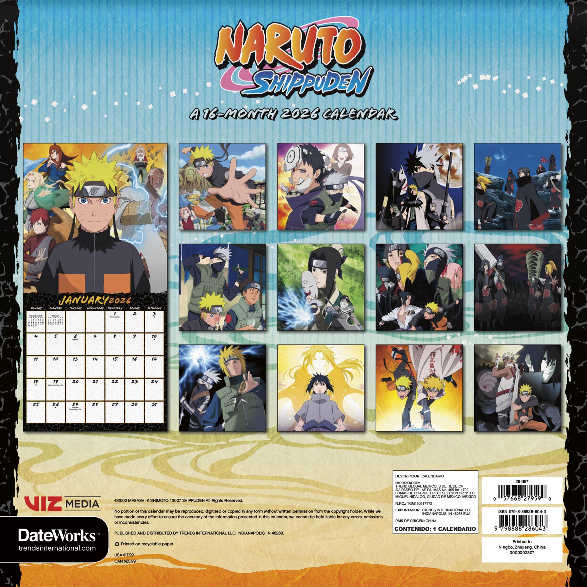 Calendrier mural Naruto Shippuden 2026