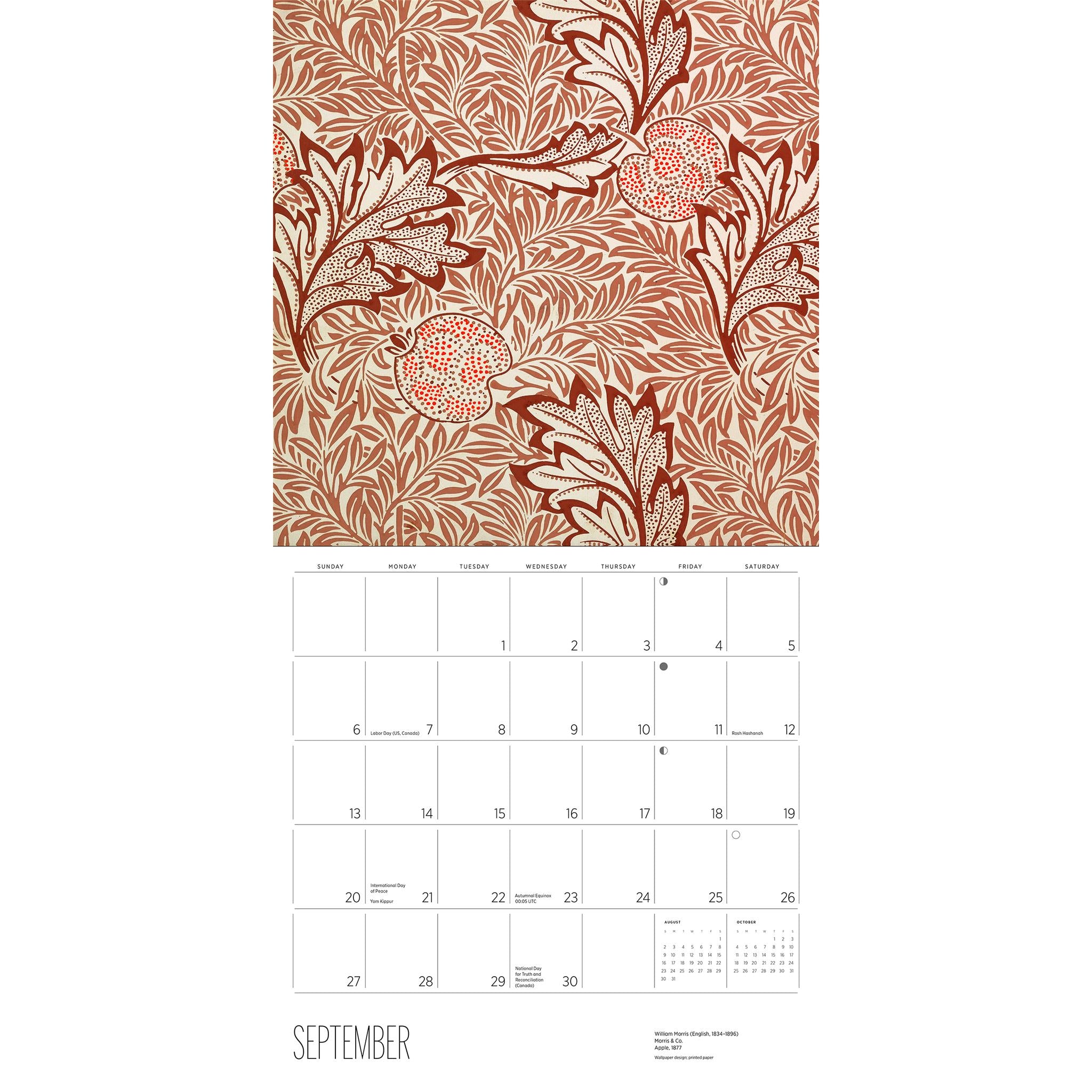 Calendrier mural William Morris Arts & Crafts Designs 2026
