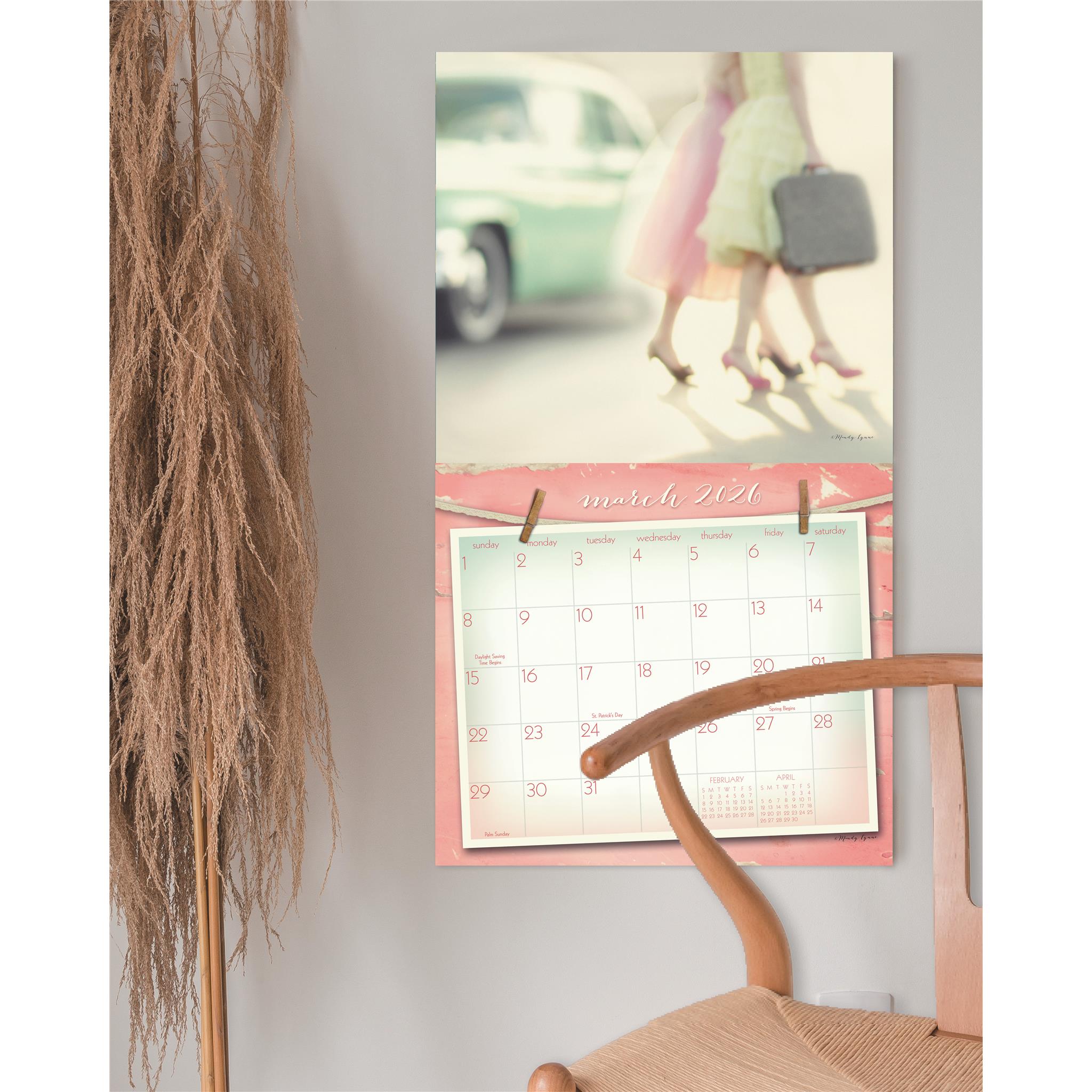 Calendrier mural de luxe rose vintage 2026