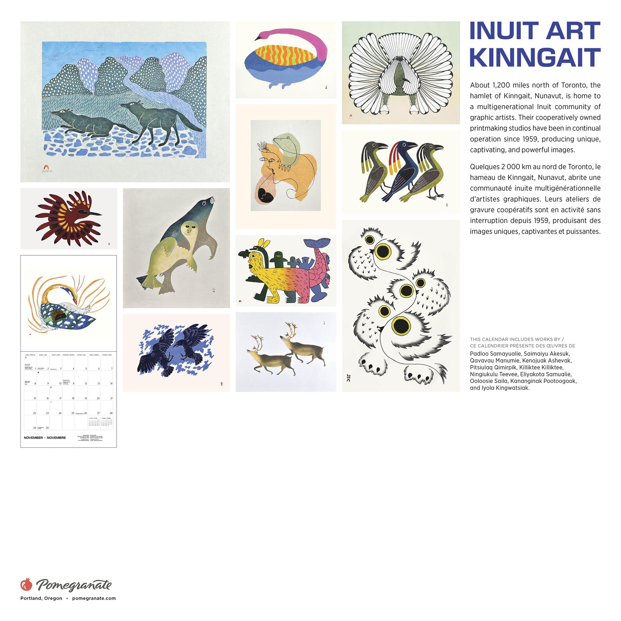 Calendrier mural édition spéciale 2026 d'Inuit Art Cape Dorset avec impression