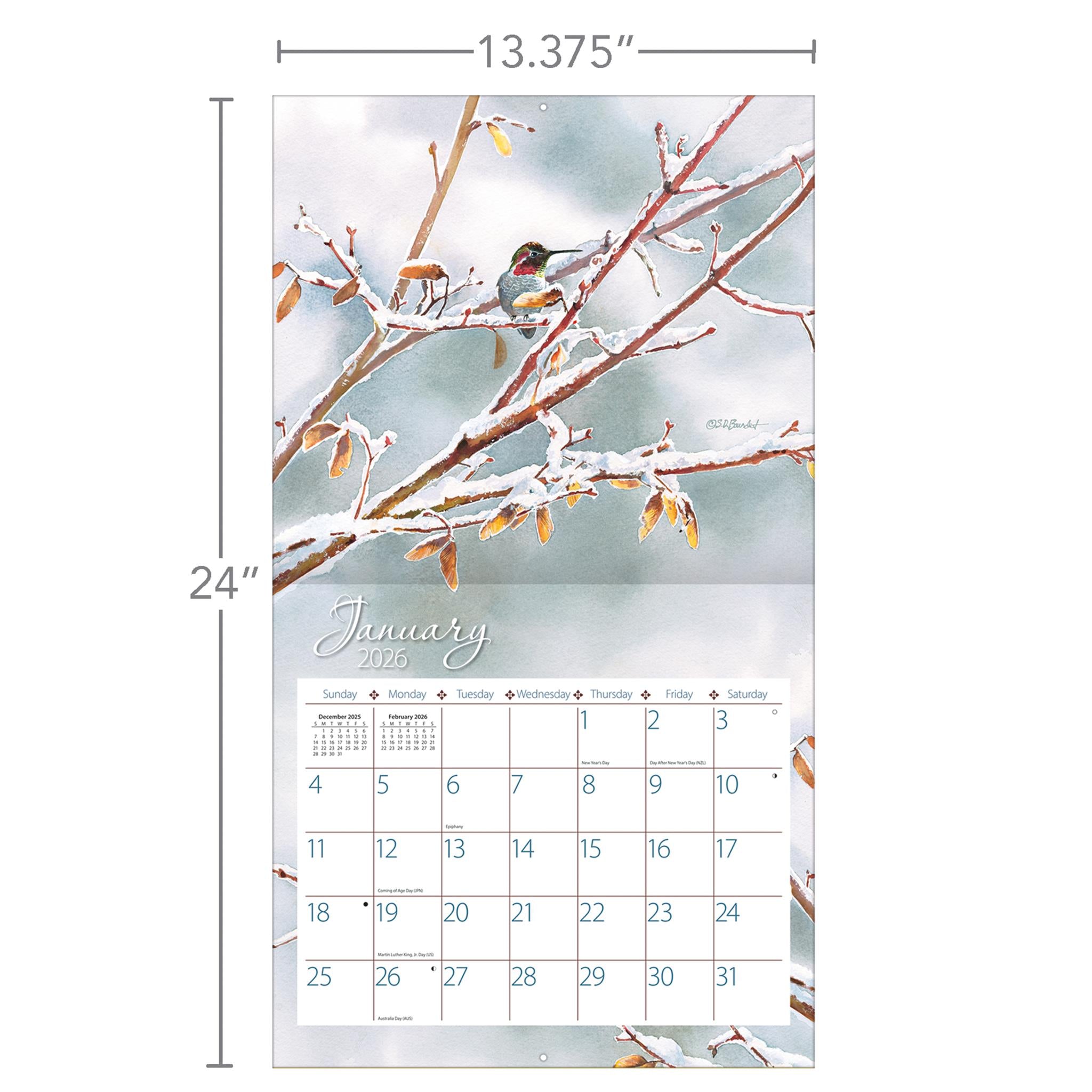 Calendrier mural de luxe Colibris 2026 - Disponible uniquement en ligne
