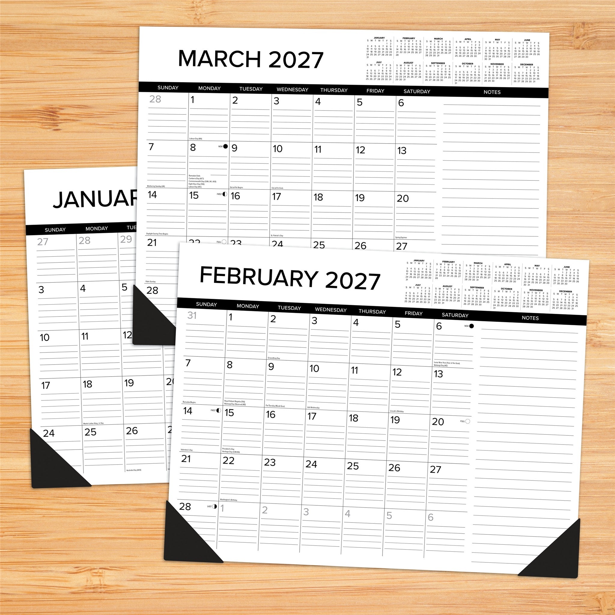 Black and White 2027 Desk Pad Calendar
