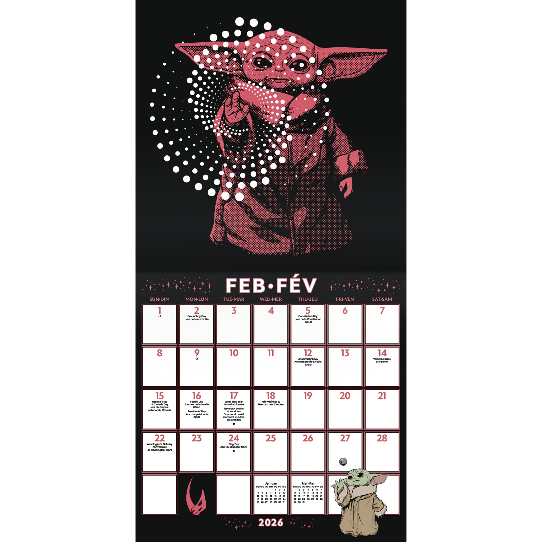 Star Wars Mandalorian Grogu Bilingual 2026 Wall Calendar
