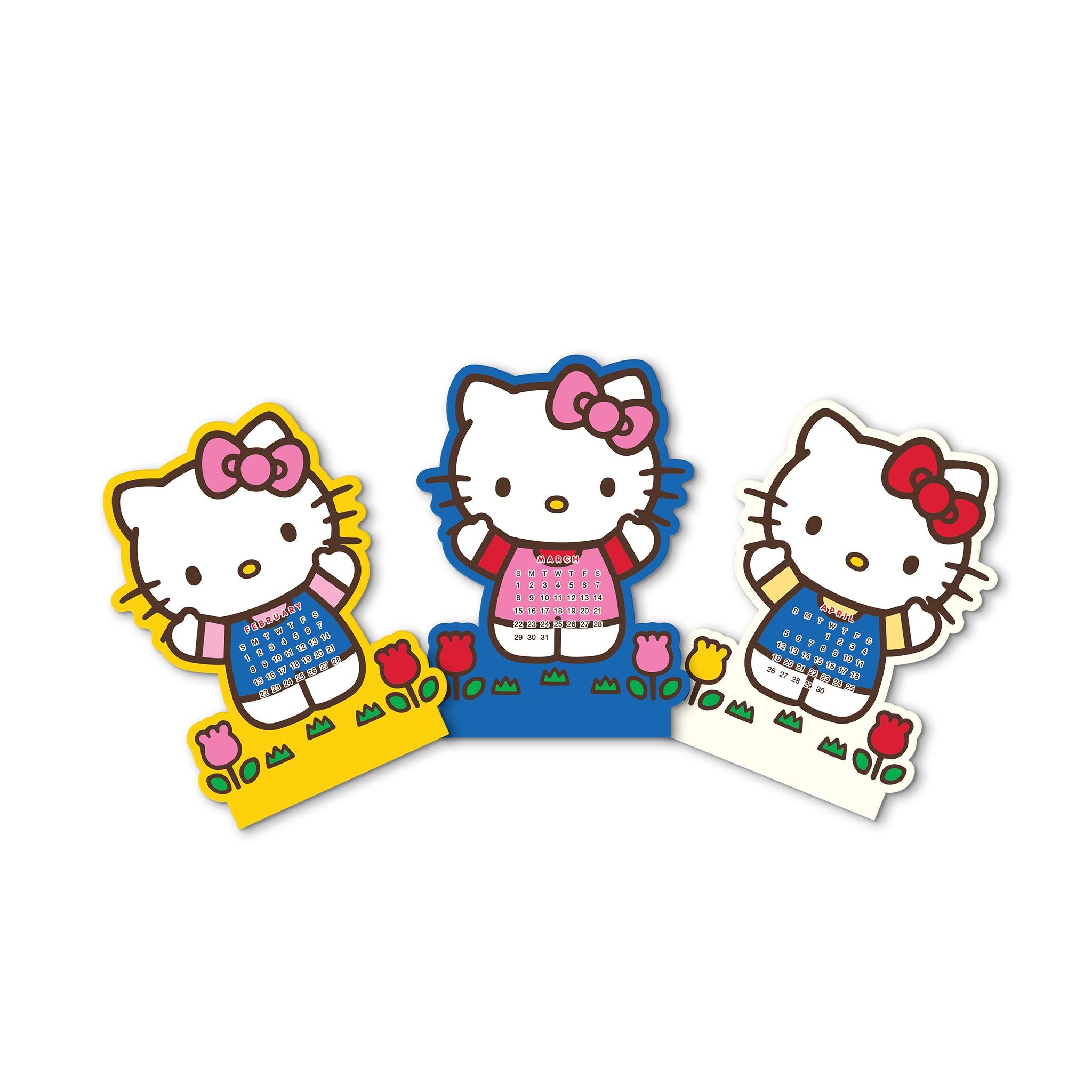 Calendrier Hello Kitty rose ludique sur chevalet avec support en bois 2026 - Disponible uniquement en ligne