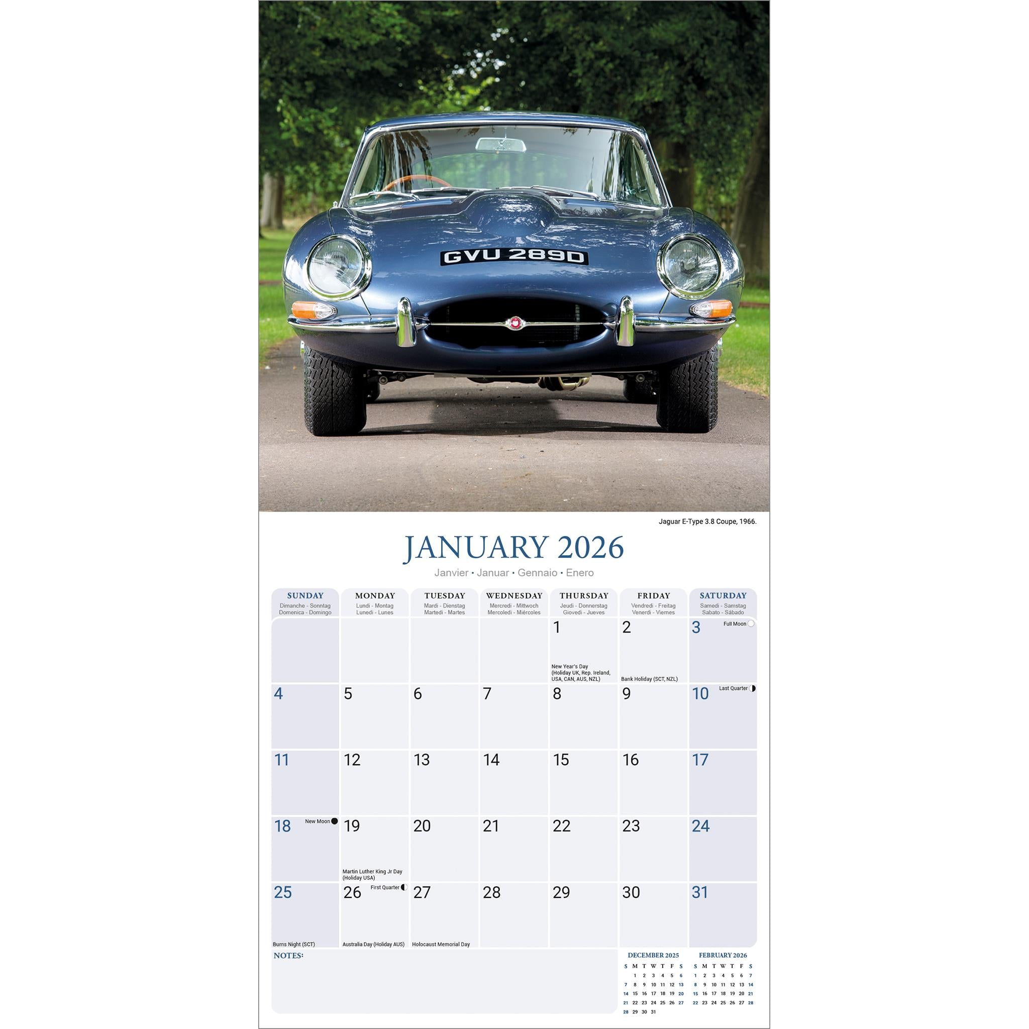 Calendrier mural Jaguar 2026