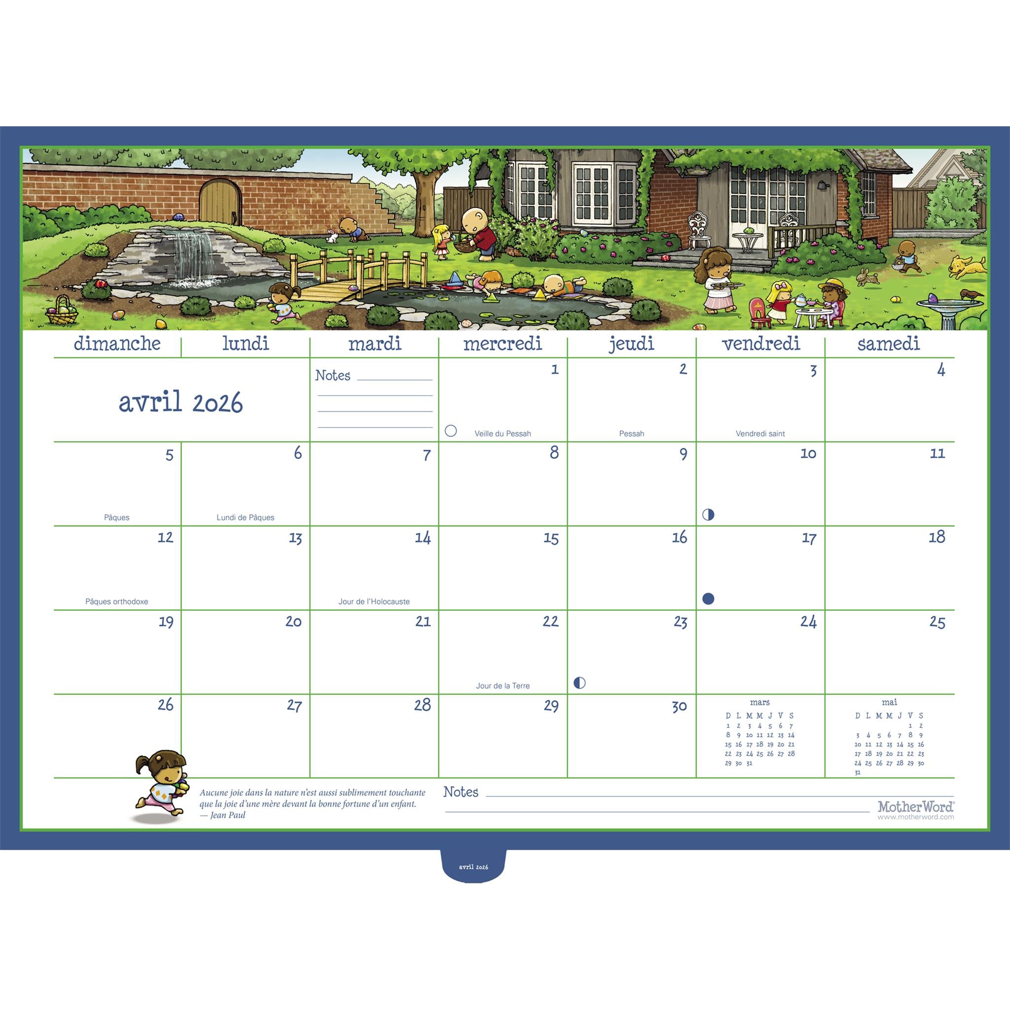 Calendrier mural de luxe Motherword 2025-2026 (français)