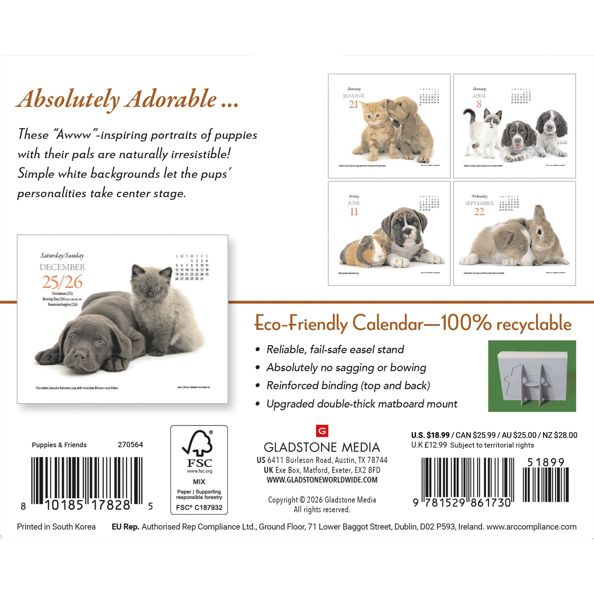 Calendrier de bureau Chiots et amis 2027