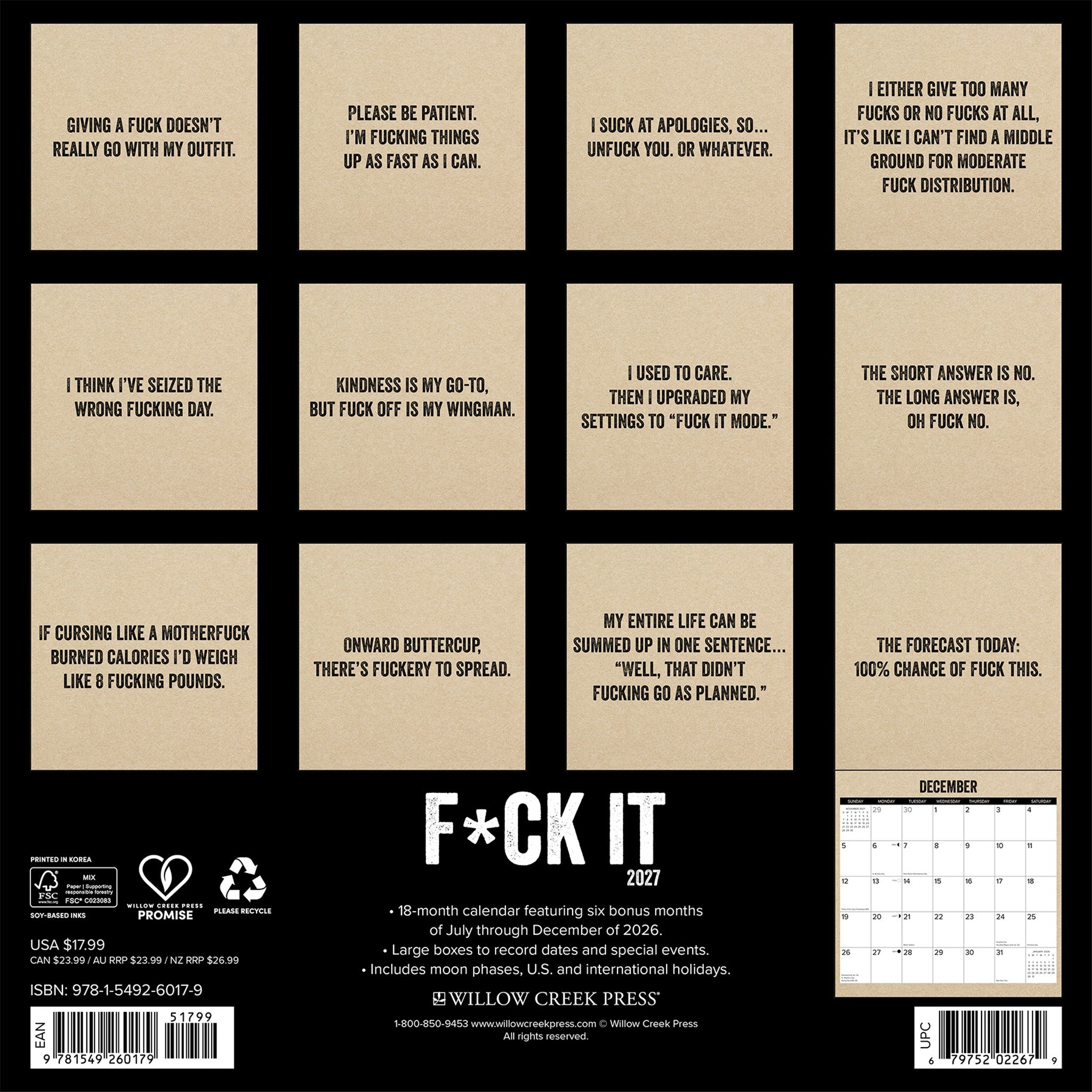 F*CK IT 2027 Wall Calendar - Online Only