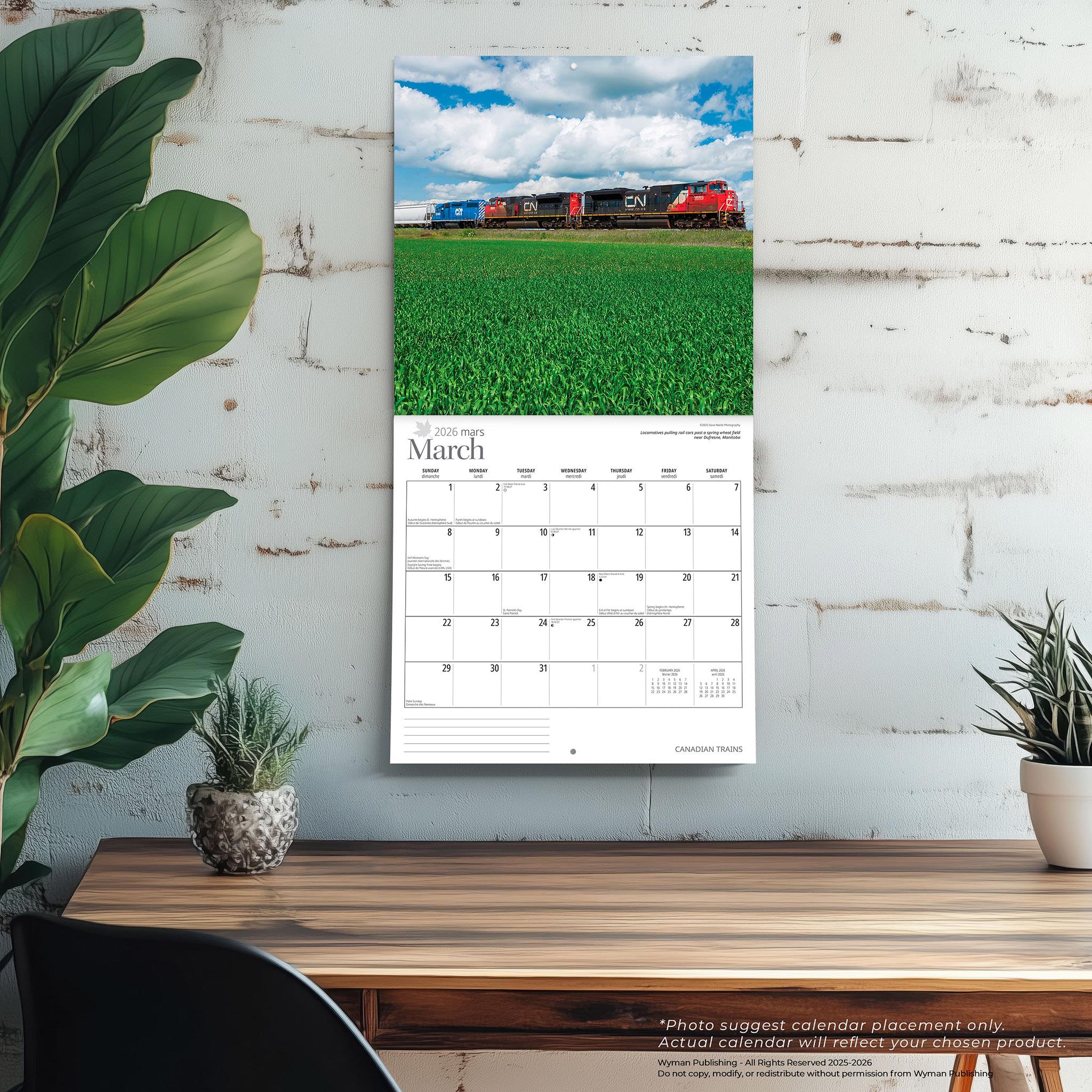 Canadian Trains Bilingual 2026 Wall Calendar