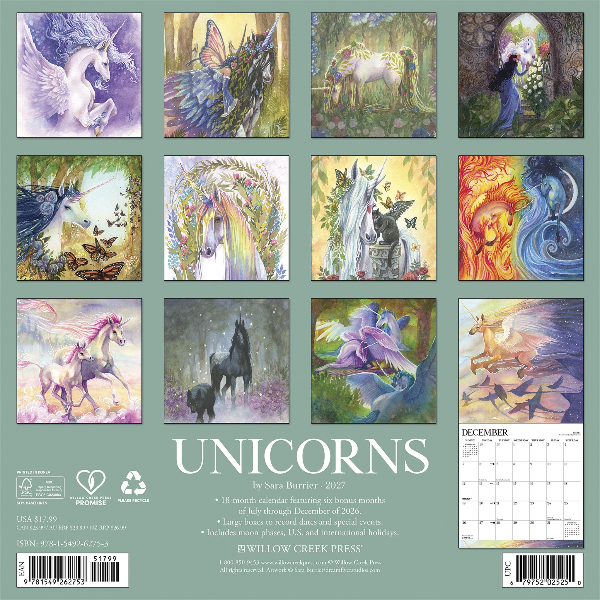 Unicorns by Sara Burrier 2027 Wall Calendar - Online Only